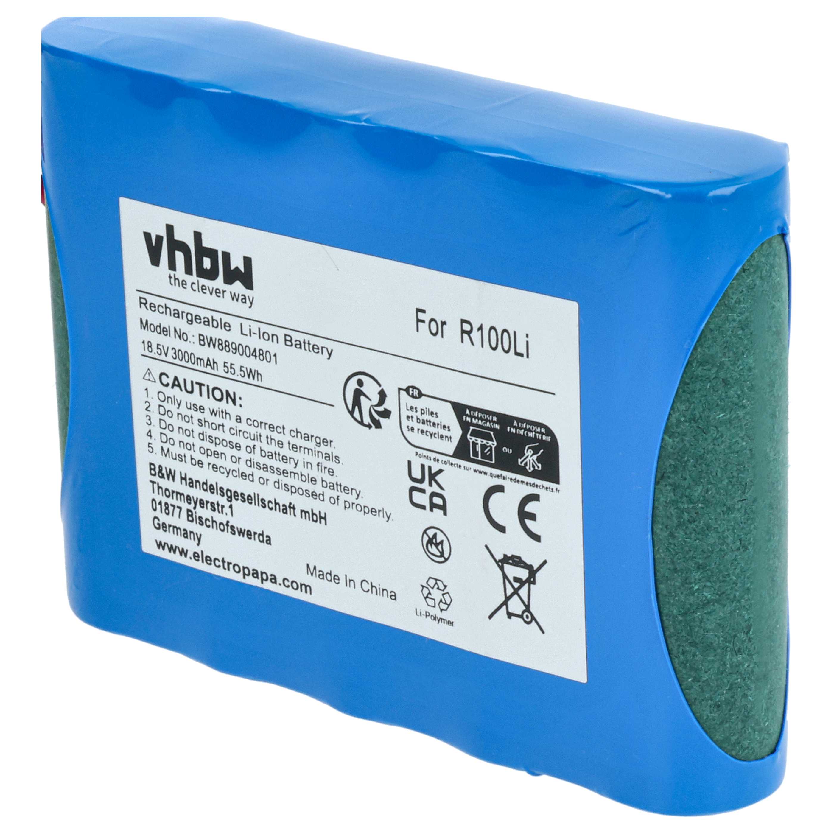 Battery Replacement for Husqvarna 584 82 28-01, 584 85 28-01, 584 82 28-02 - 3 Ah 18.5 V Li-Ion, blue