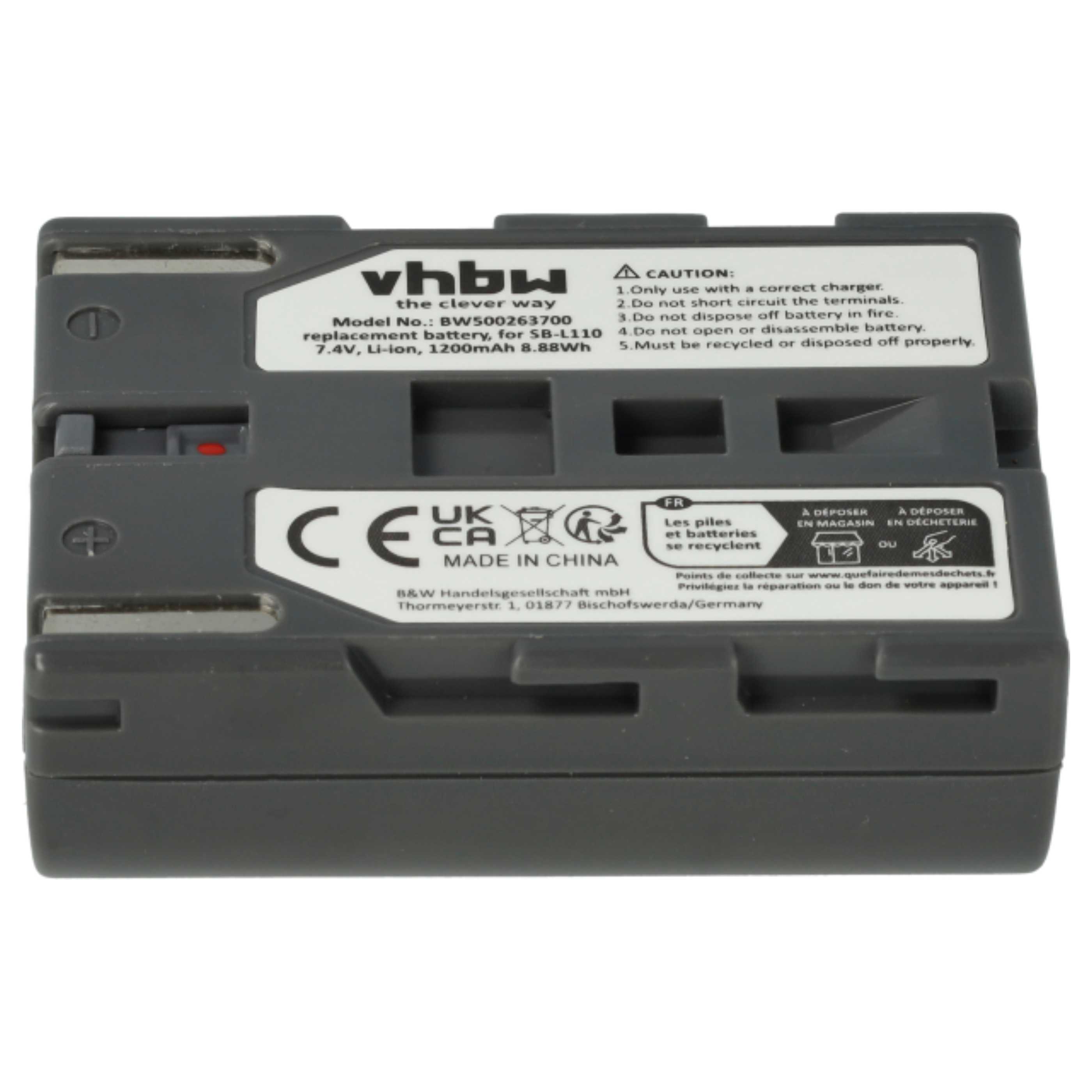 Videocamera 3x Battery replaces Samsung SB-L110, SB-L70R, SB-L70, SB-L70A, BB13-SS014 - 1200 mAh 7.4 V Li-Ion