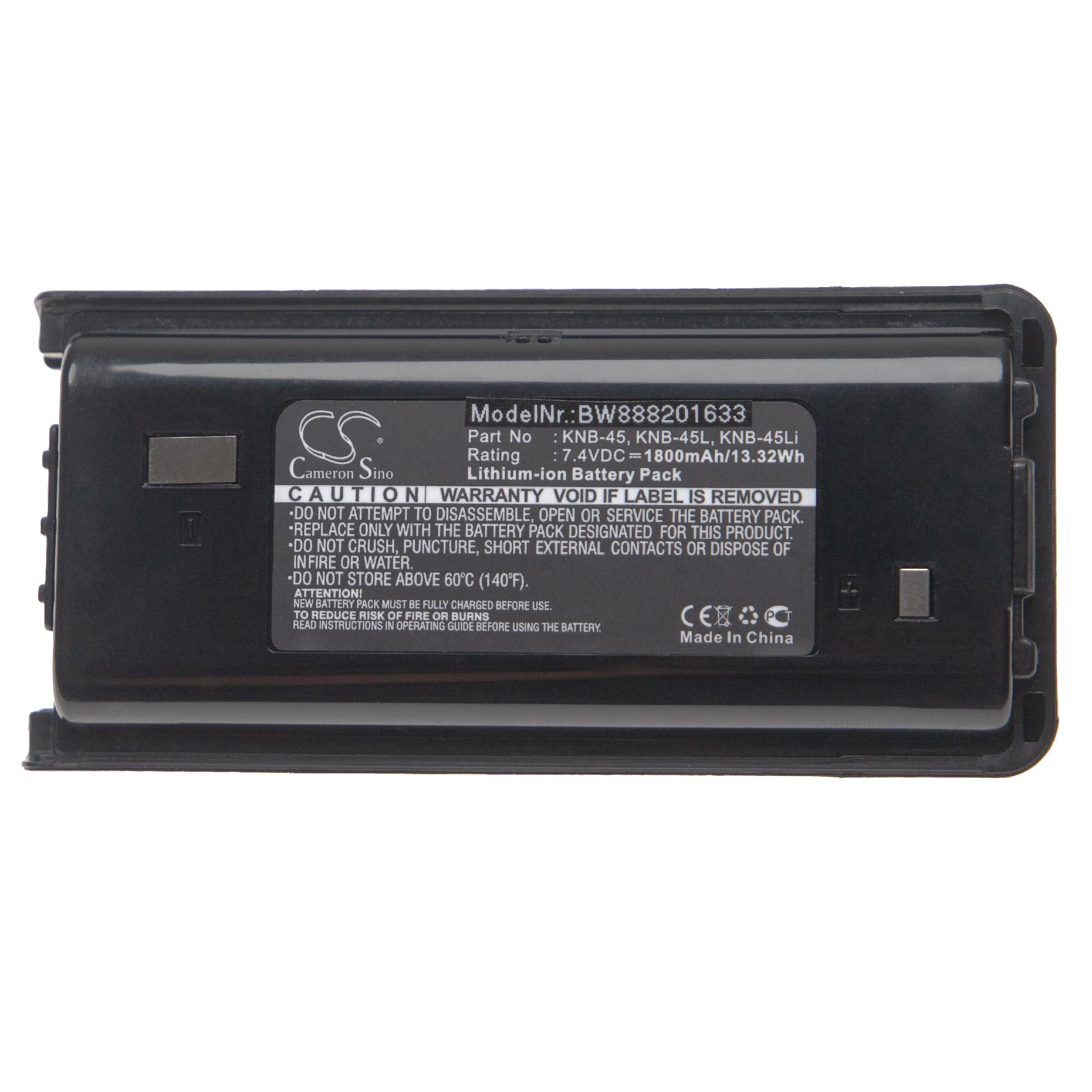 Radio Battery Replacement for Kenwood KNB-45L, KNB-45Li, KNB-45 - 1800mAh 7.4V Li-Ion