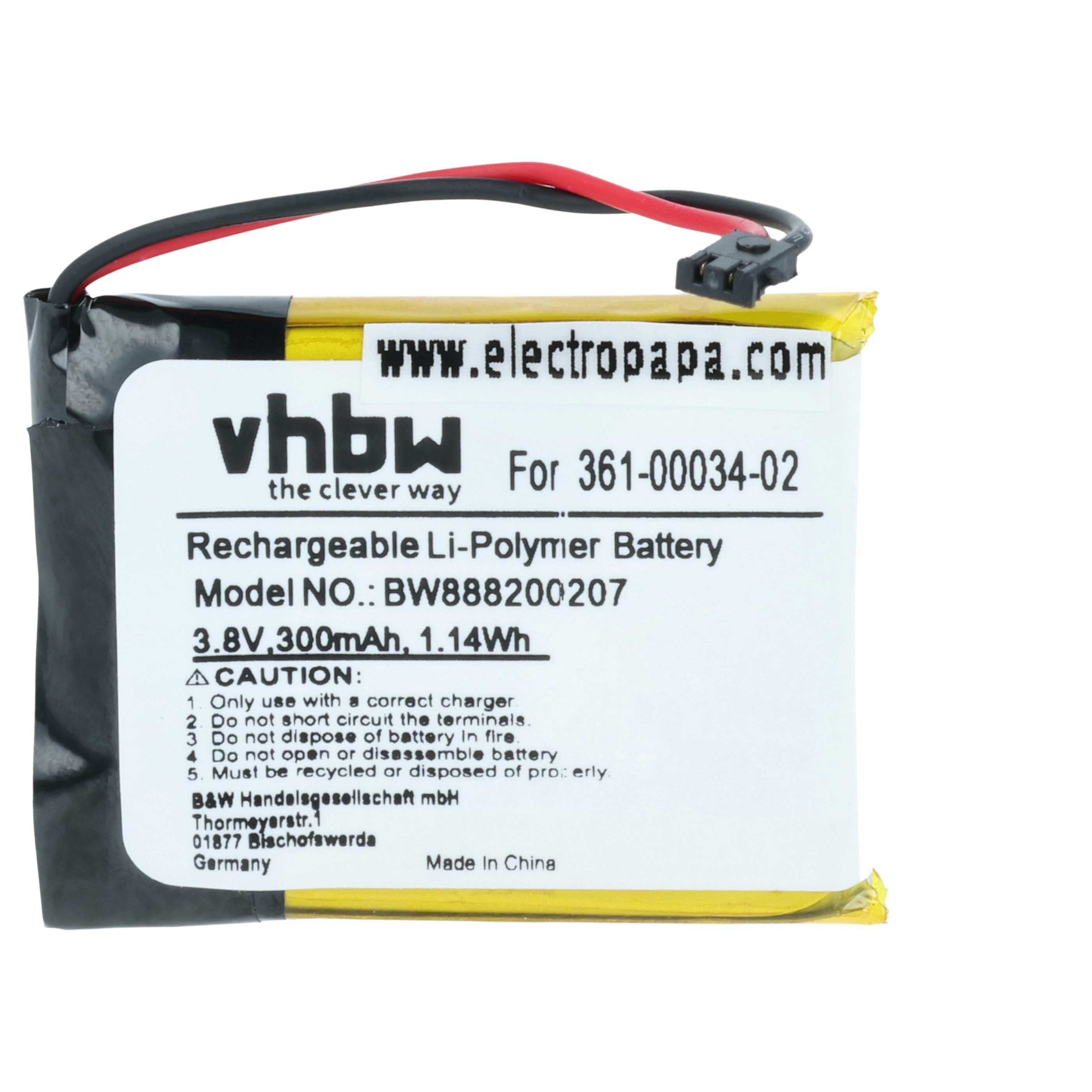 Batteria sostituisce Garmin 361-00034-02 per smartwatch - 300mAh 3,7V Li-Poly