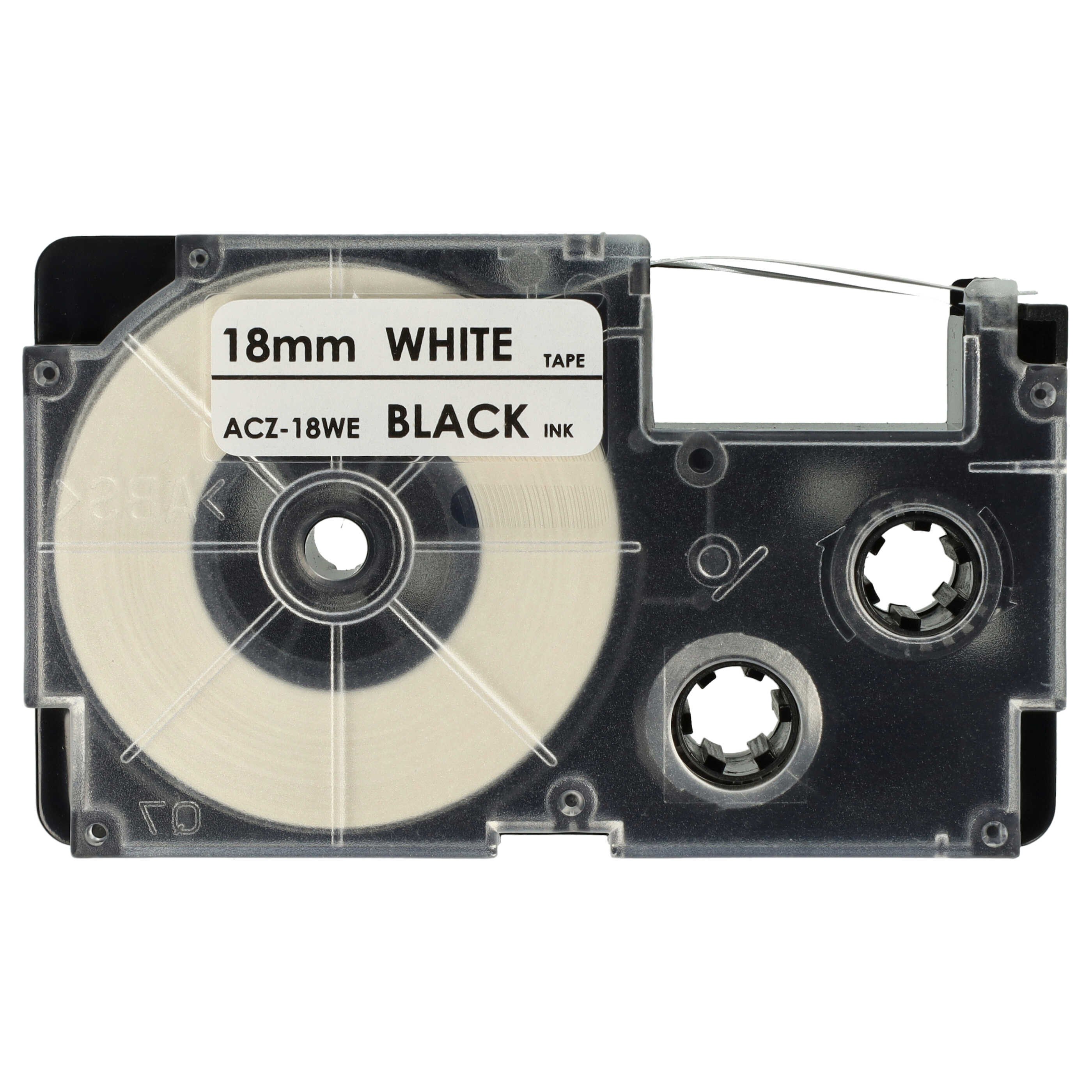 Cassette à ruban remplace Casio XR-18WE, XR-18WE1 - 18mm lettrage Noir ruban Blanc, pet+ RESIN