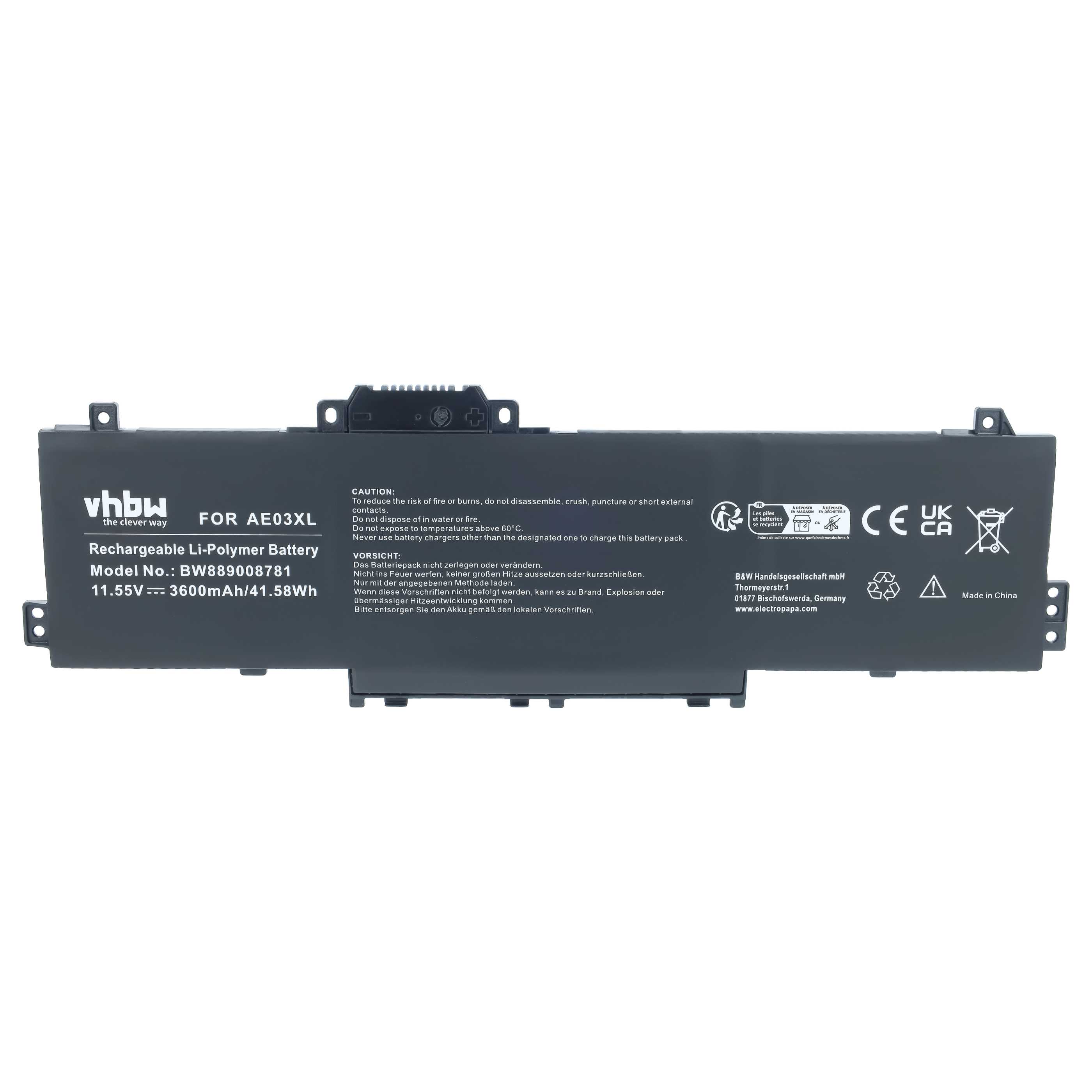 Batteria sostituisce HP HSTNN-AB1F, HSTNN-AB1B, AE03041XL, AE03XL per notebook - 3600mAh 11,55V Li-Poly