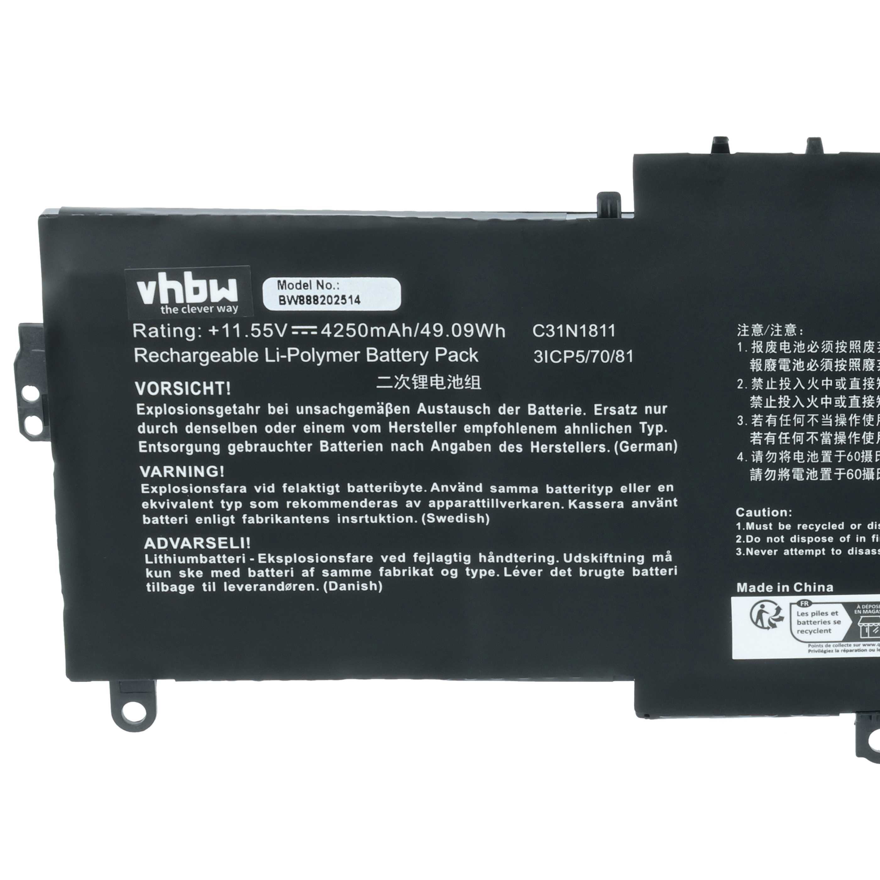 Batteria sostituisce Asus C31N1811, 0B200-03080000 per notebook - 4250mAh 11,55V Li-Poly