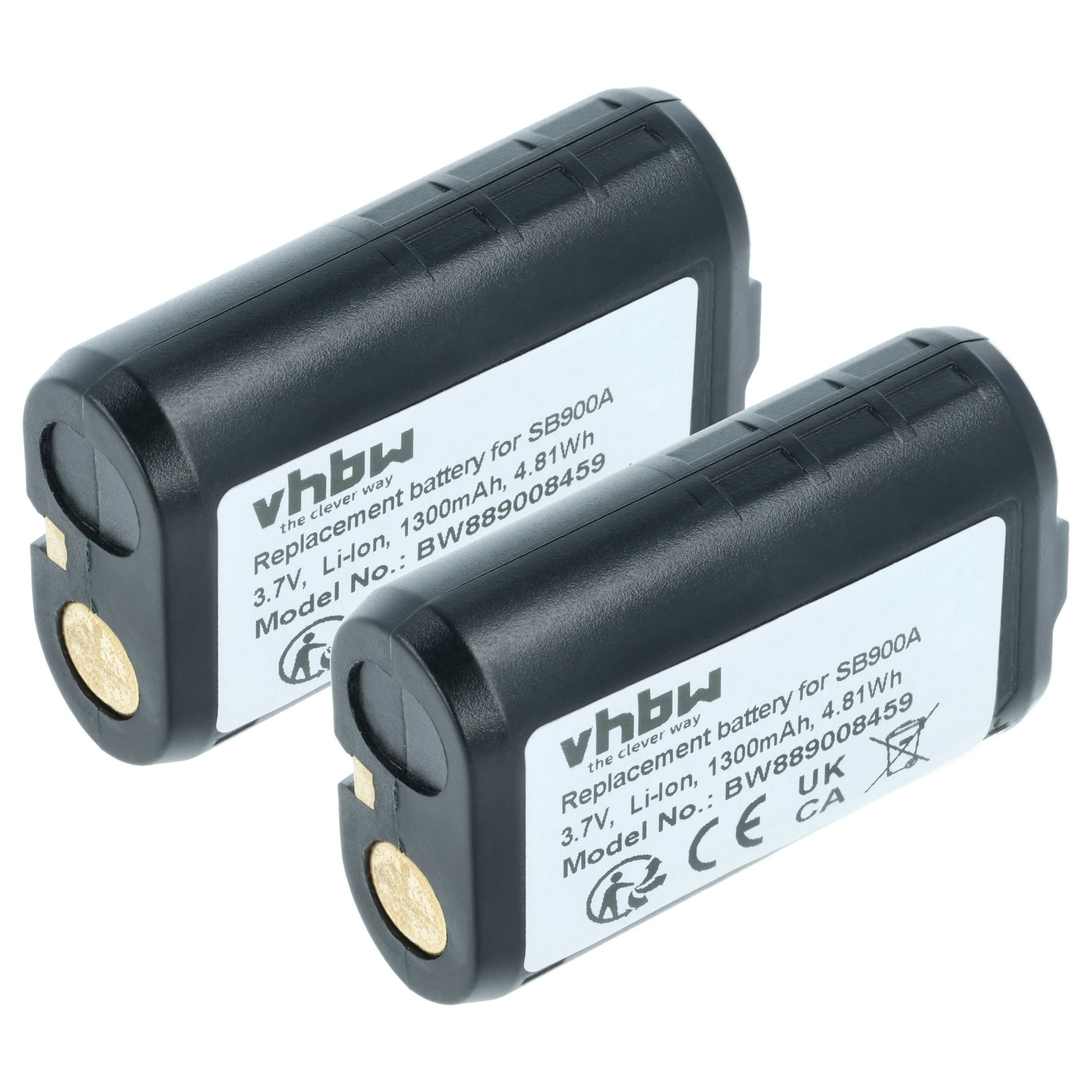 Wireless System 2x Battery replaces Shure SB900A, SB900B, SB900C, 95A42465, SB900 - 1300 mAh 3.7 V Li-Ion