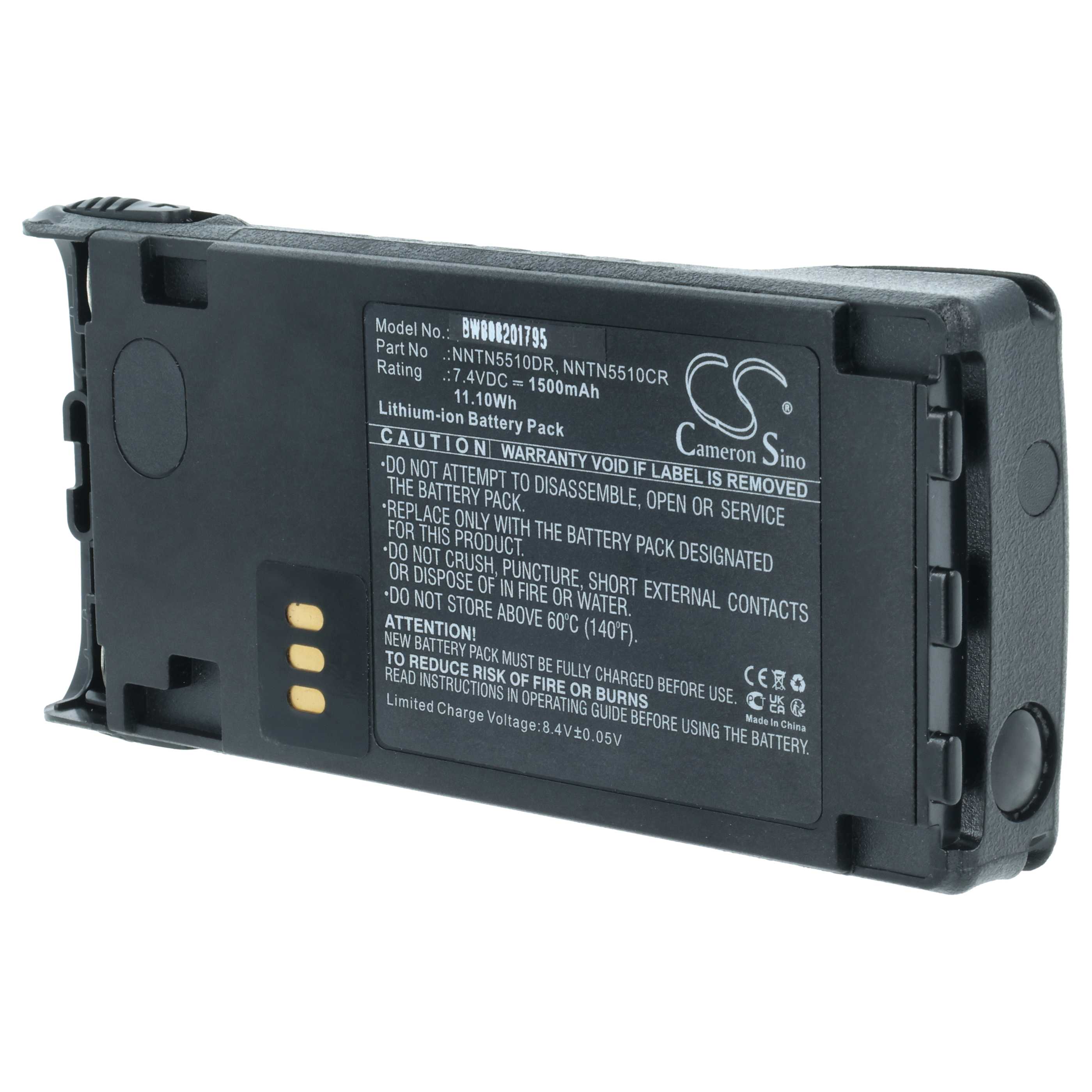 Radio 5x Battery replaces Motorola NNTN5510, NNTN5510BR, NNTN5510AR - 1500 mAh 7.4 V Li-Ion + Belt Clip