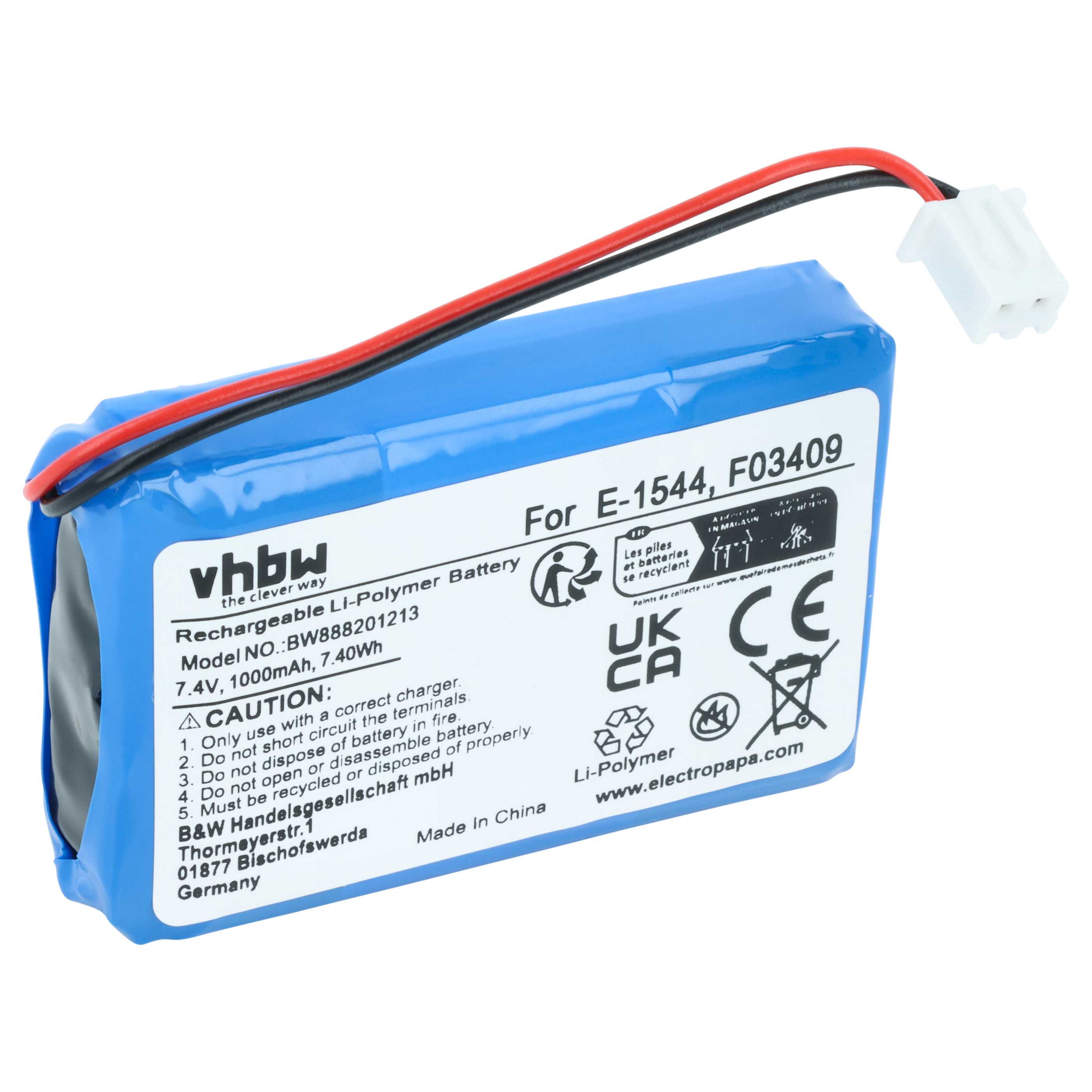 Batería reemplaza Satlink F03409, E-1544 para dispositivo medición (1000 mAh, 7,4 V, Li-Polímero)