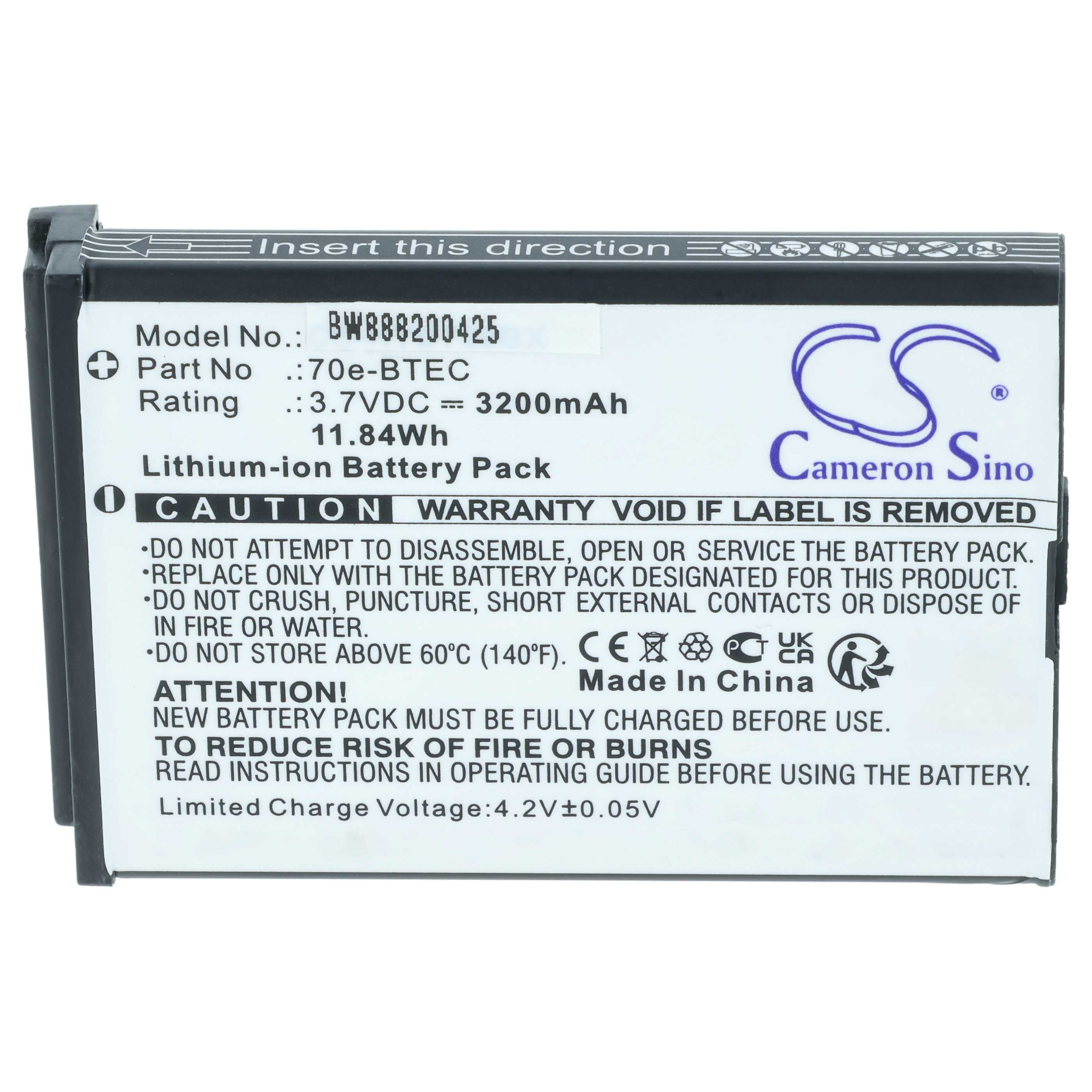Handheld Computer Battery replaces Honeywell 60S-BATT-1, 70e-BTEC, BAT-EXTENDED-01 - 3200mAh, 3.7V