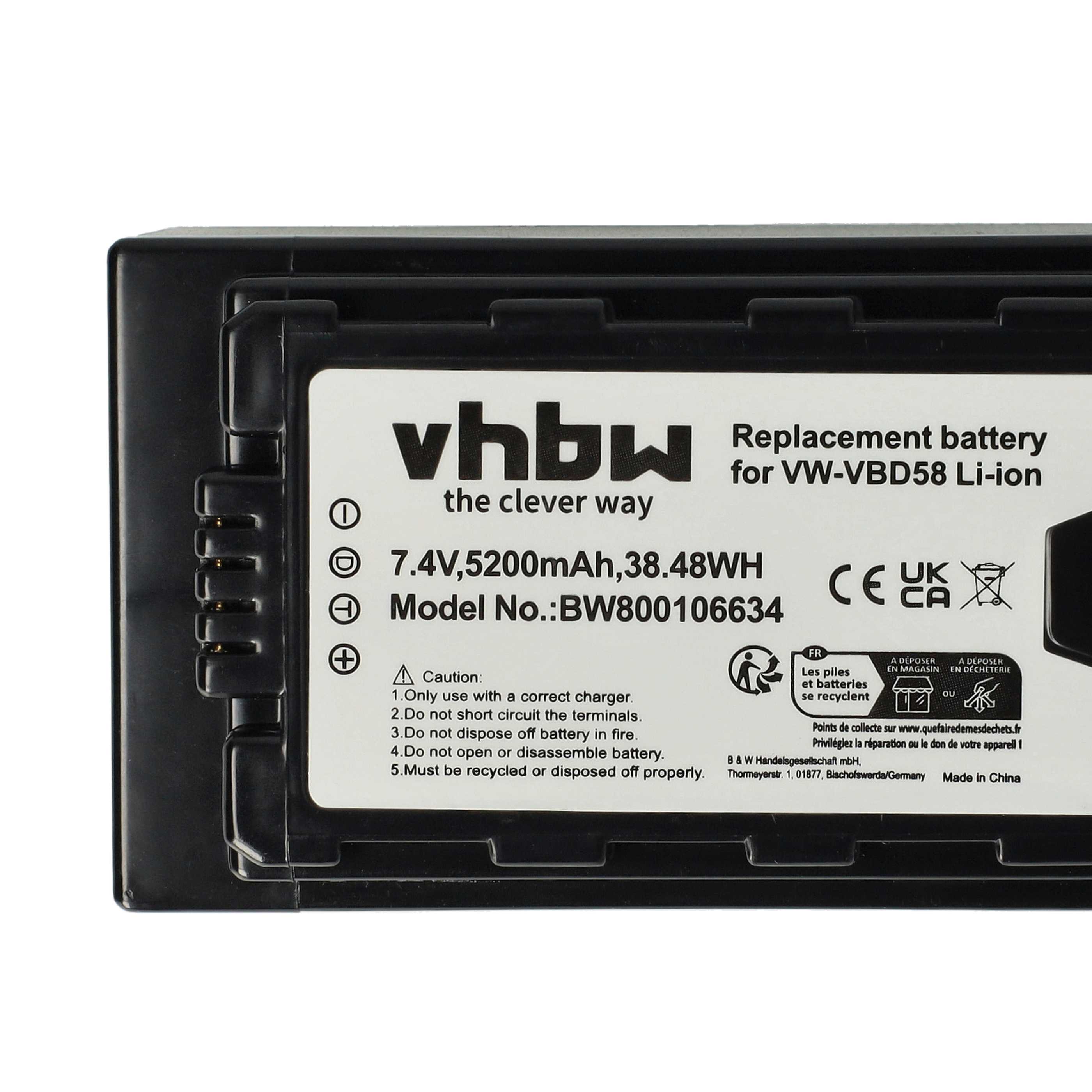Videocamera Battery replaces Panasonic VW-VBD58 - 5200 mAh 7.4 V Li-Ion