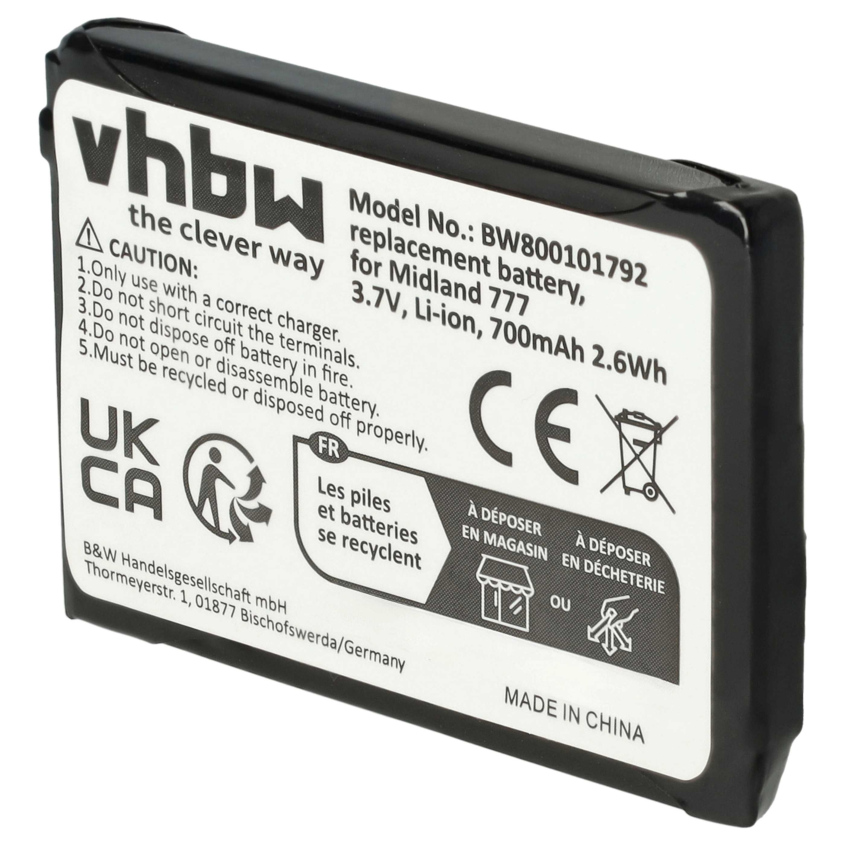 Radio 5x Battery replaces Alan FB-777 - 700 mAh 3.7 V Li-Ion