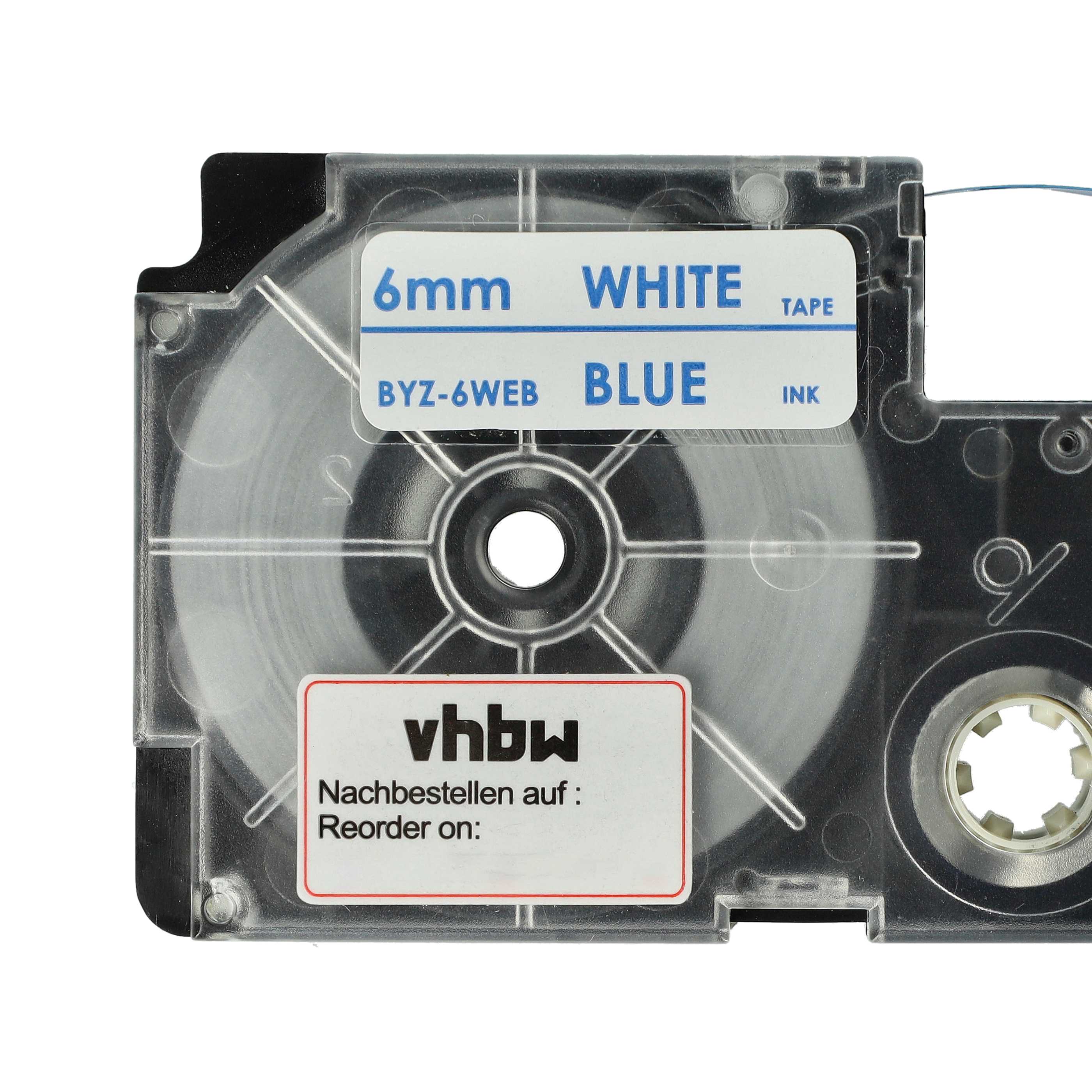 Label Tape replaces Casio XR-6WEB1, XR-6WEB - 6 mm Blue to White