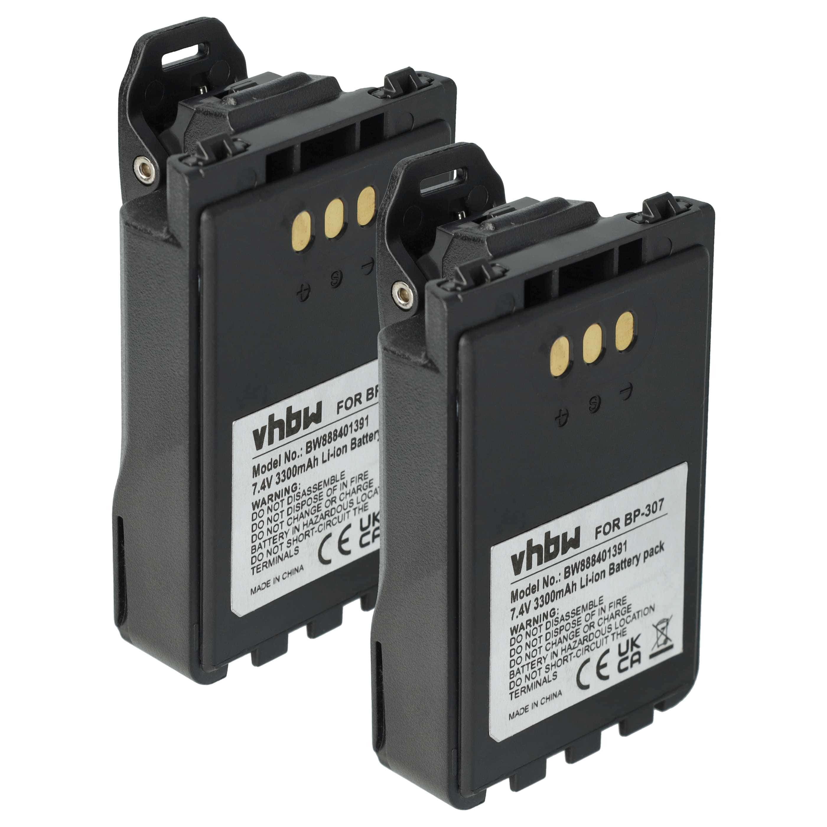 Radio 2x Battery replaces Icom BP-307 - 3300 mAh 7.4 V Li-Ion + Belt Clip