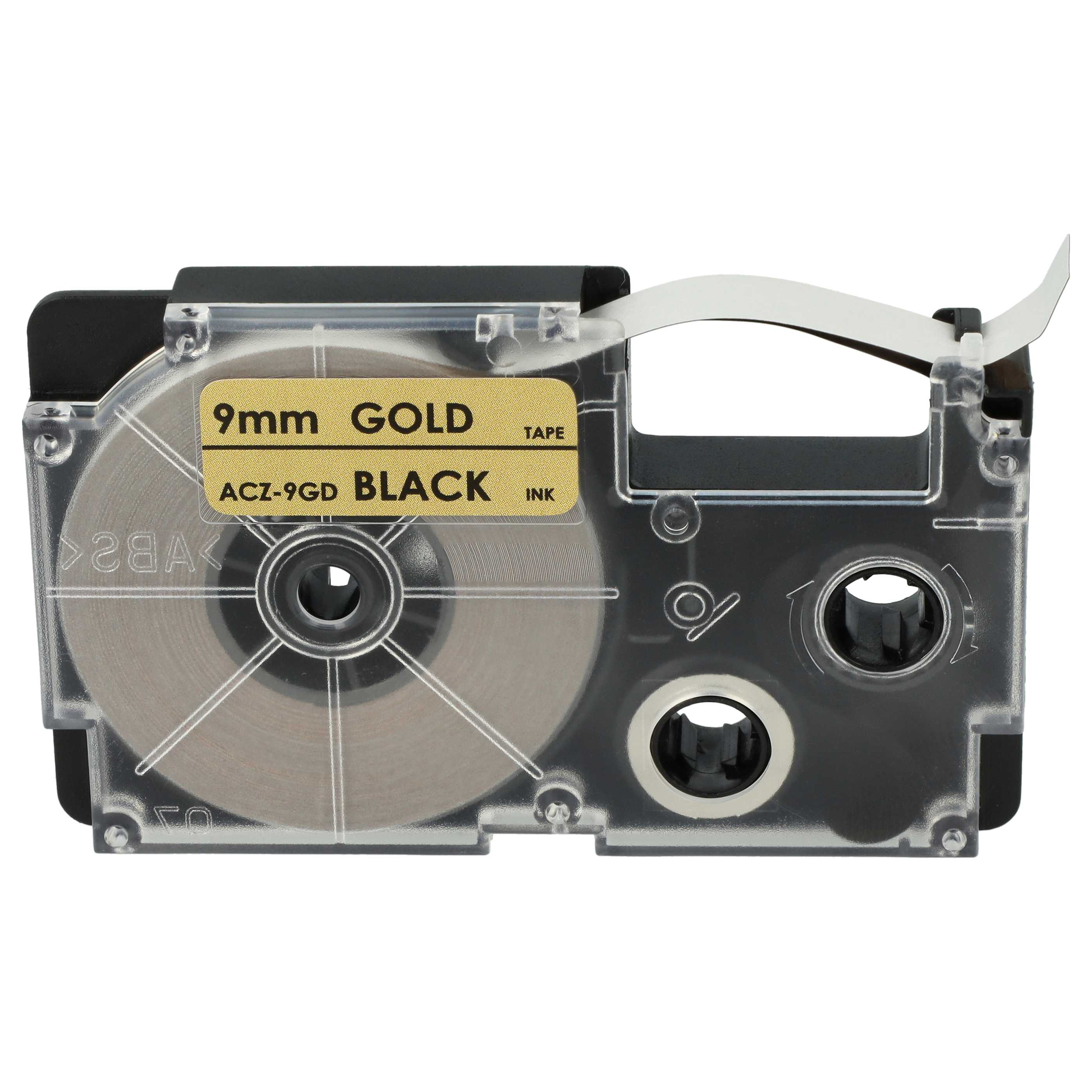 Label Tape replaces Casio XR-9GD1, XR-9GD - 9 mm Black to Gold
