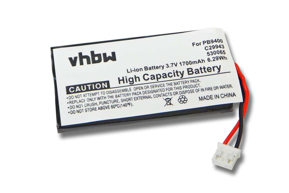 Batterie remplace Philips 530065, PB9400, C29943 pour télécommande - 1700mAh 3,7V Li-ion