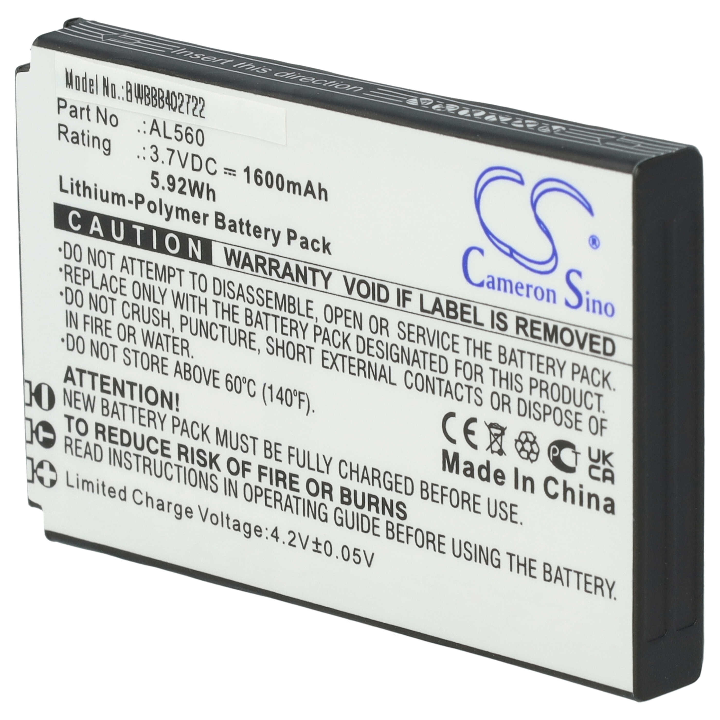 Batterie remplace Bea-fon AL560 pour téléphone portable - 1600mAh, 3,7V, Li-polymère