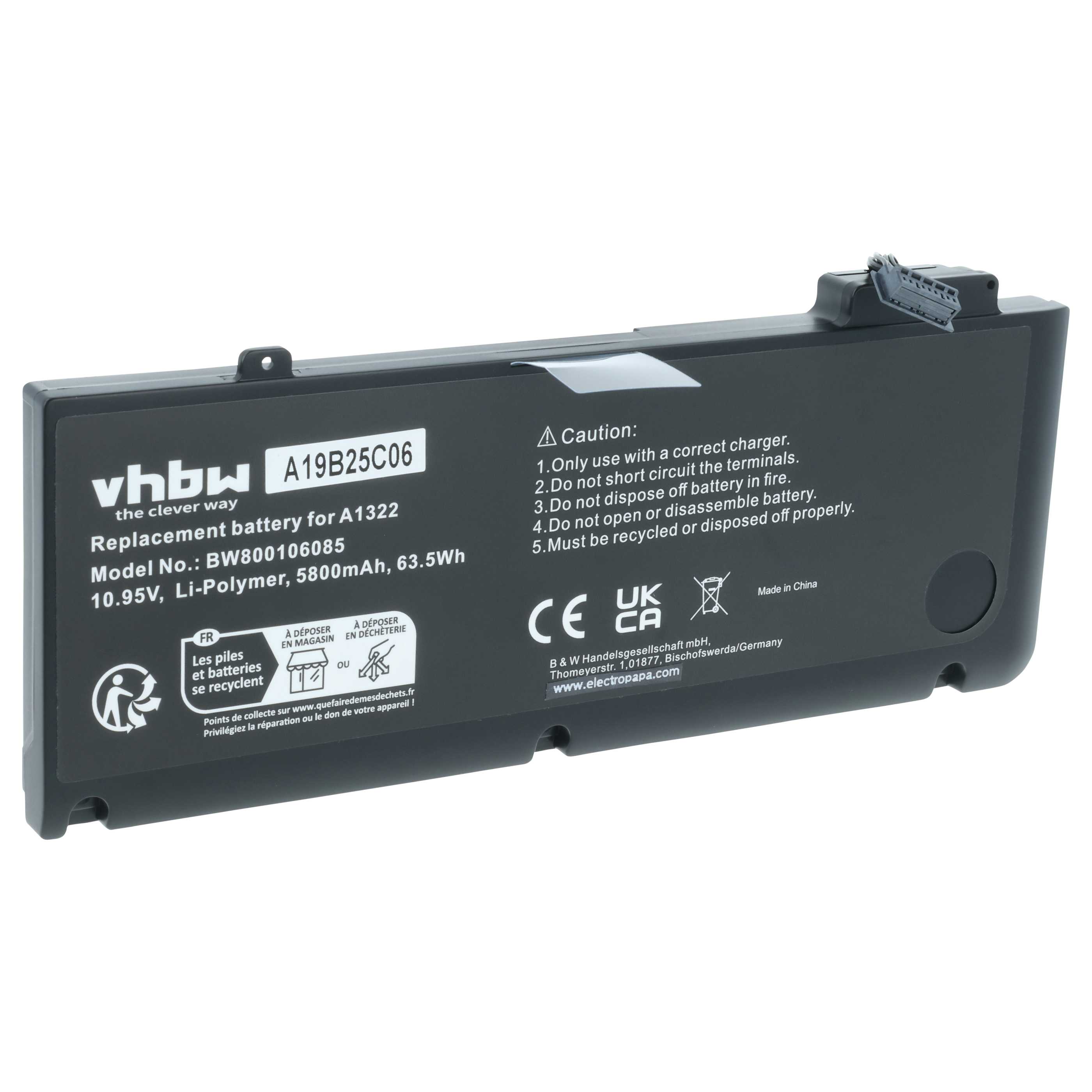 Batteria sostituisce Apple 661-5229, 661-5557, 661-5391, 020-6547-A per notebook - 5800mAh 10,95V Li-Poly nero