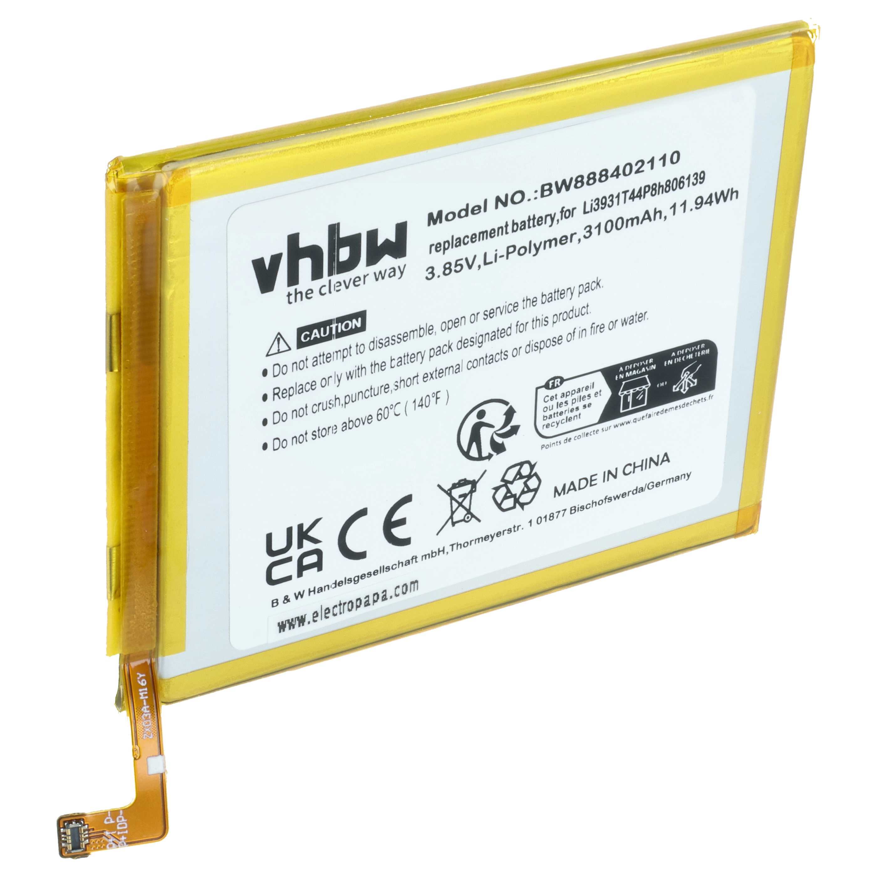 Akumulator do telefonu smartfona zamiennik ZTE Li3931T44P8h806139 - 3100 mAh 3,85 V LiPo