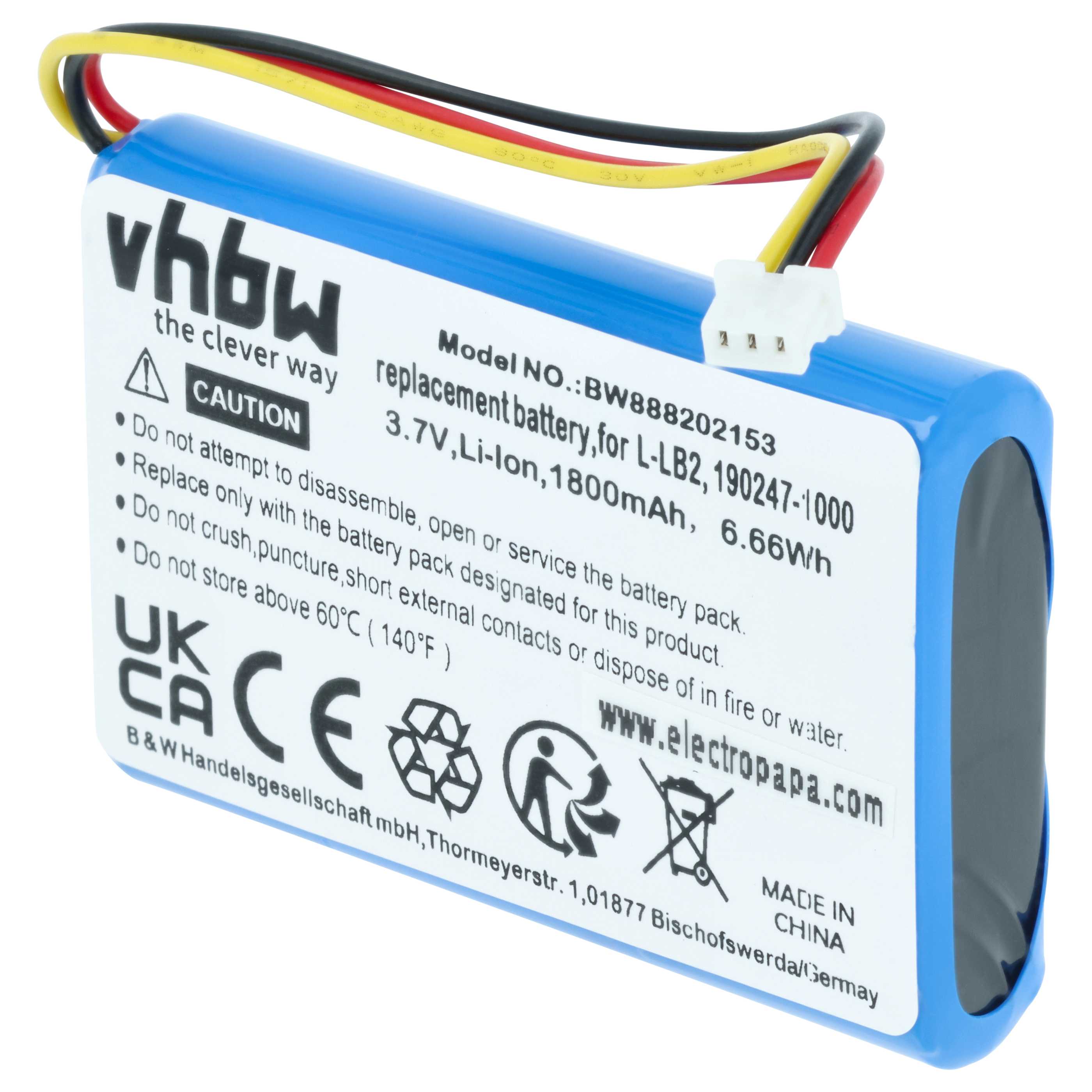 Batería reemplaza Logitech 190247-1000, L-LB2 para ratón inalámbrico (1800 mAh, 3,7 V, Li-Ion)