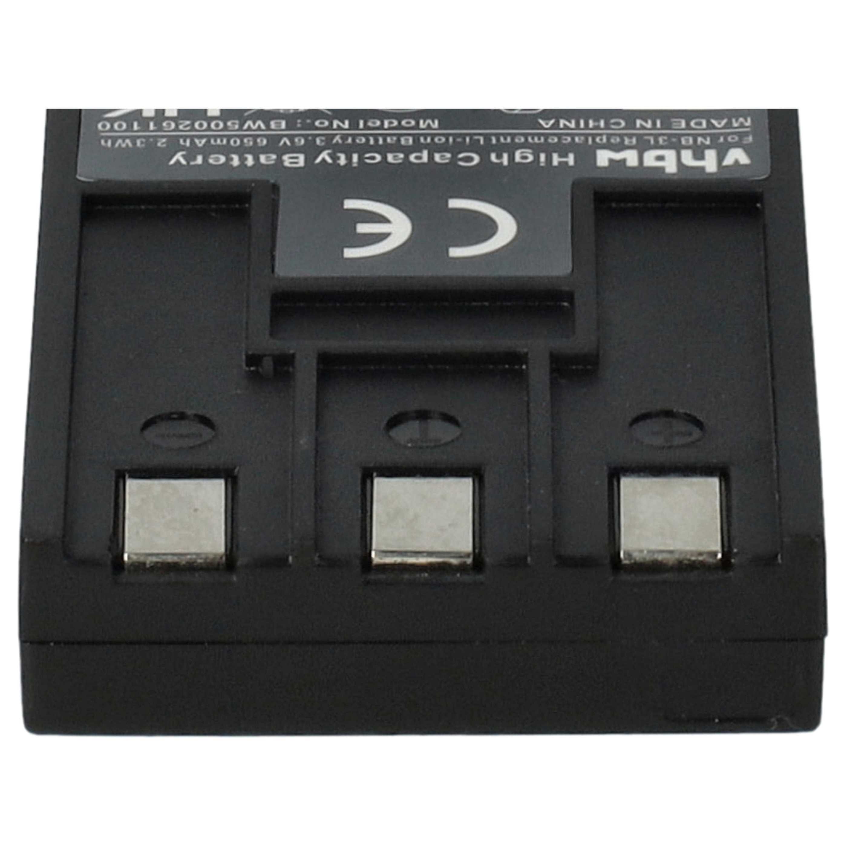 3x Battery replaces Canon NB-3L - 650mAh, 3.6V, Li-Ion