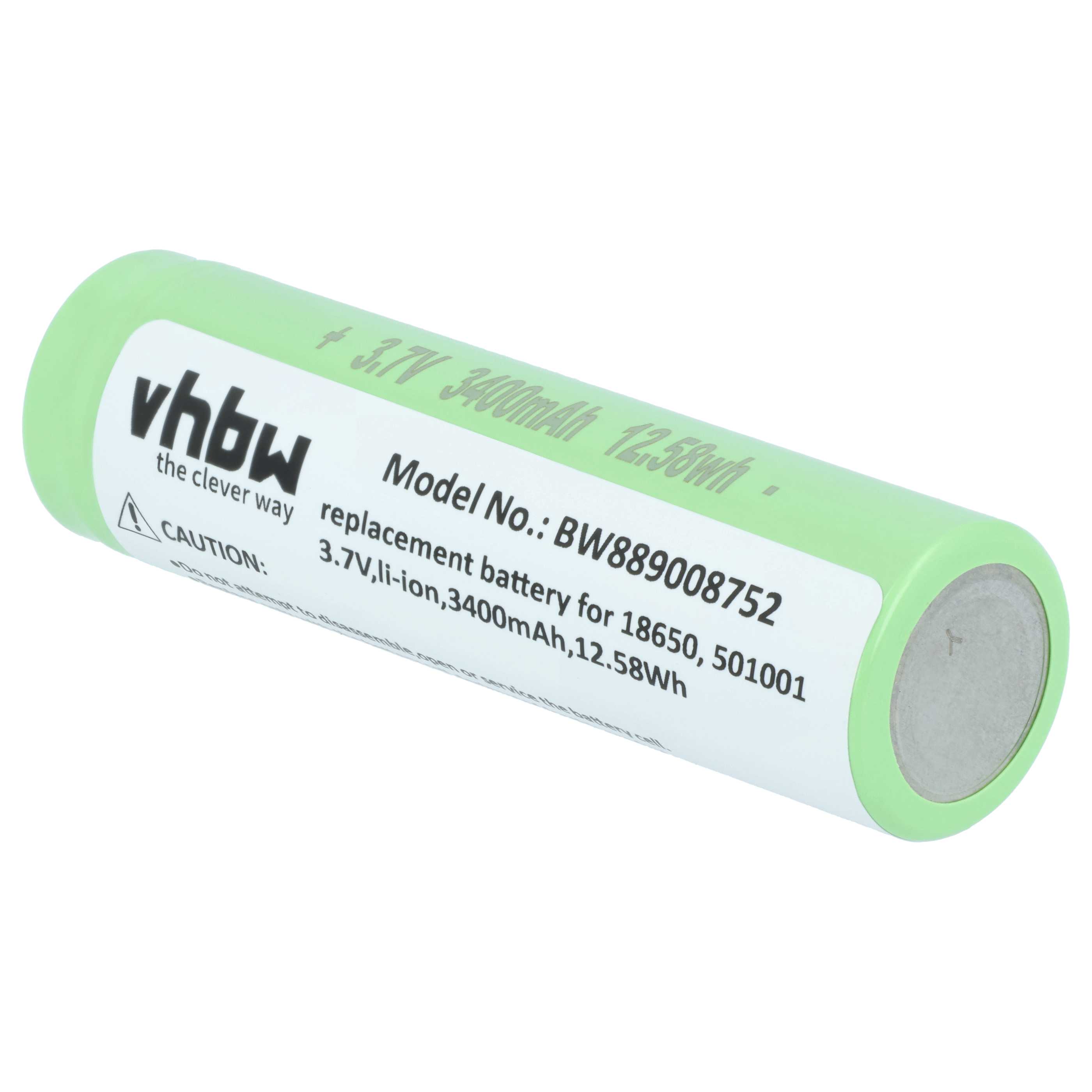 Taschenlampe-Akku als Ersatz für Ledlenser 18650, 501001 für Fenix - 3400mAh 3,7V Li-Ion
