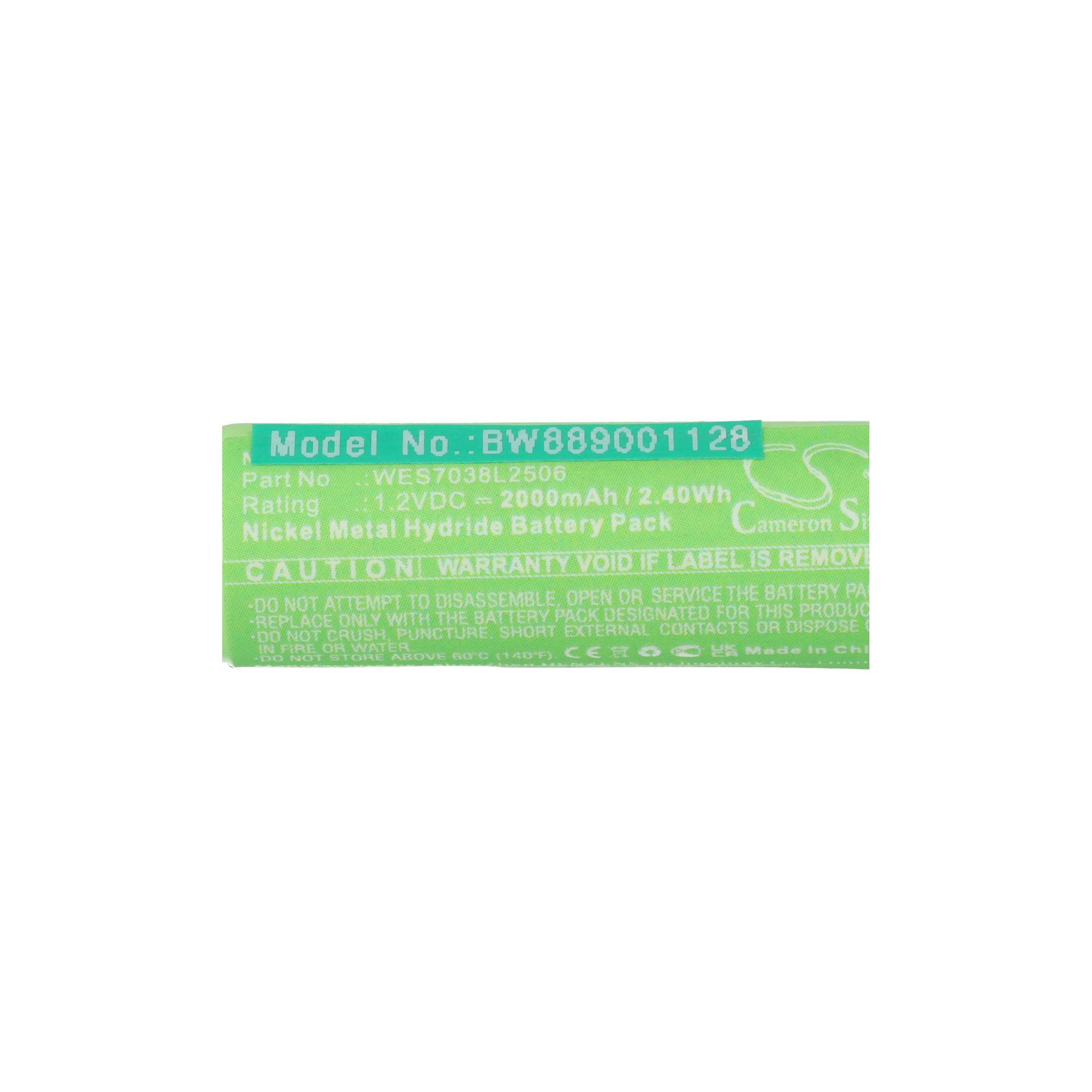 Electric Razor 2x Battery Replacement for Panasonic WERGB80L2508, WES7038L2506 - 2000 mAh 1.2 V NiMH