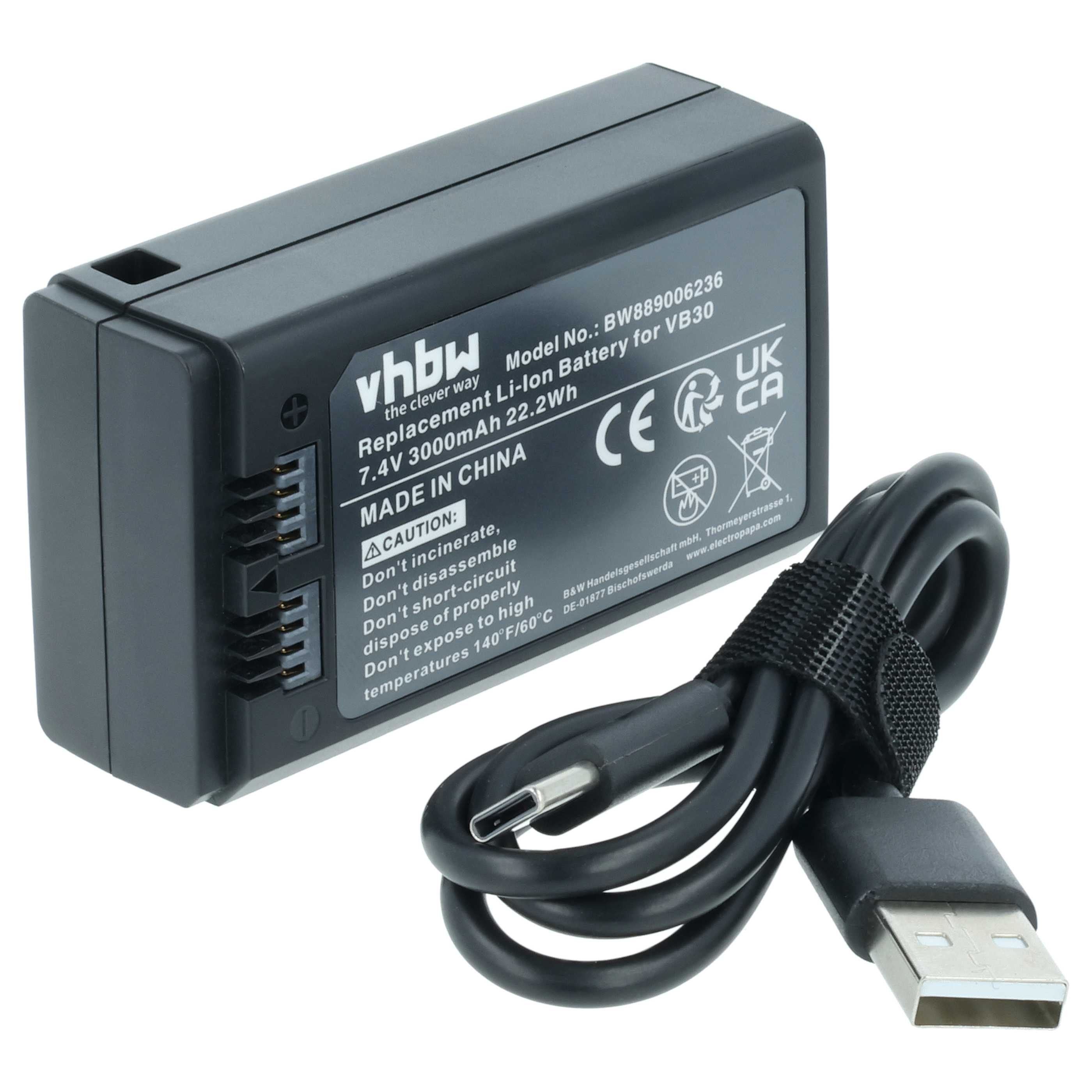 Batteria per flash per fotocamera sostituisce Godox VB30 - 3000mAh 7,4V Li-Ion