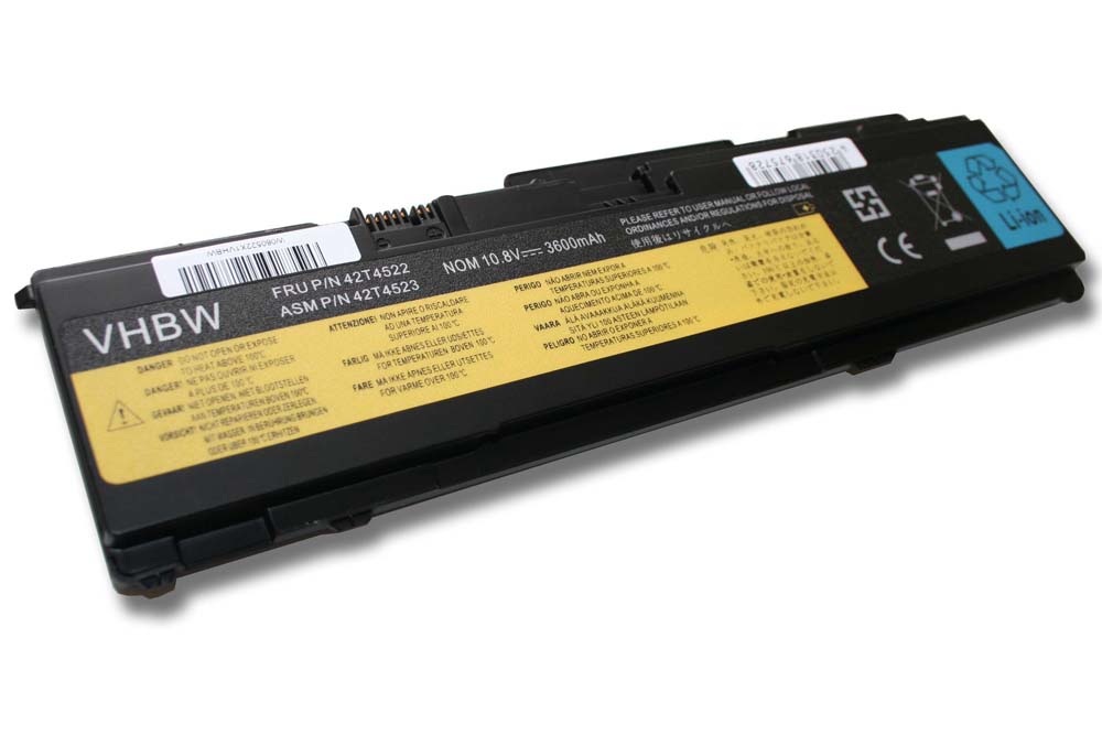 Batterie remplace IBM Lenovo 43R1965, 43R1967 pour ordinateur portable - 3600mAh 10,8V Li-ion, noir