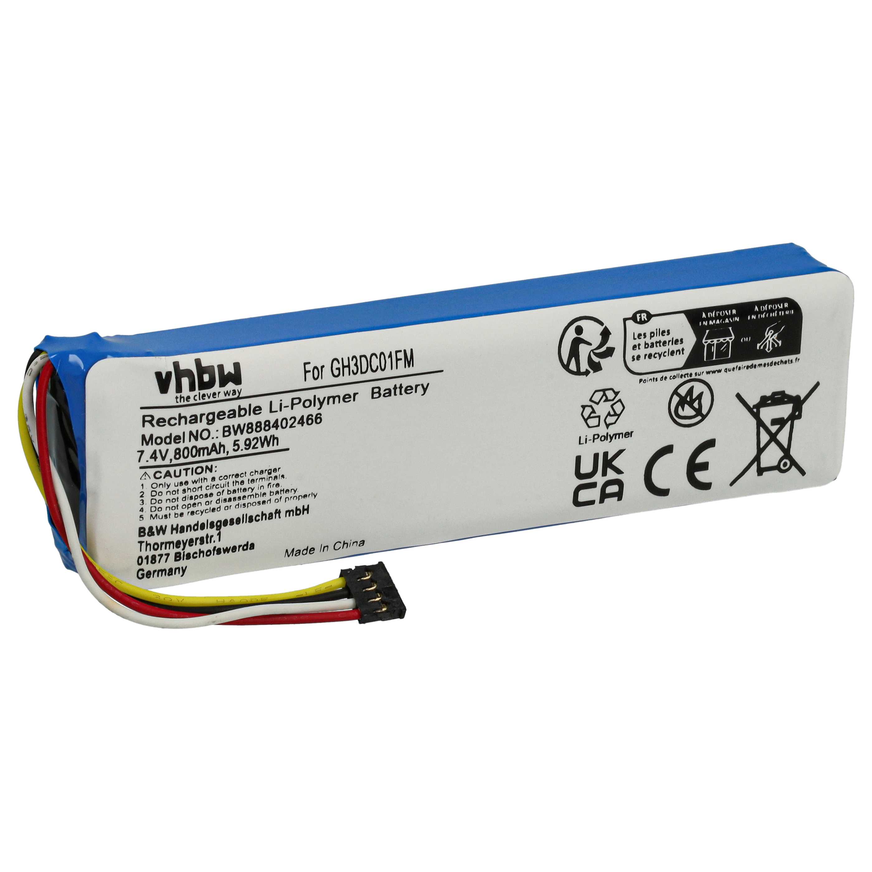 Videocamera Battery replaces Xiaomi GH3DC01FM - 800 mAh 7.4 V Li-polymer