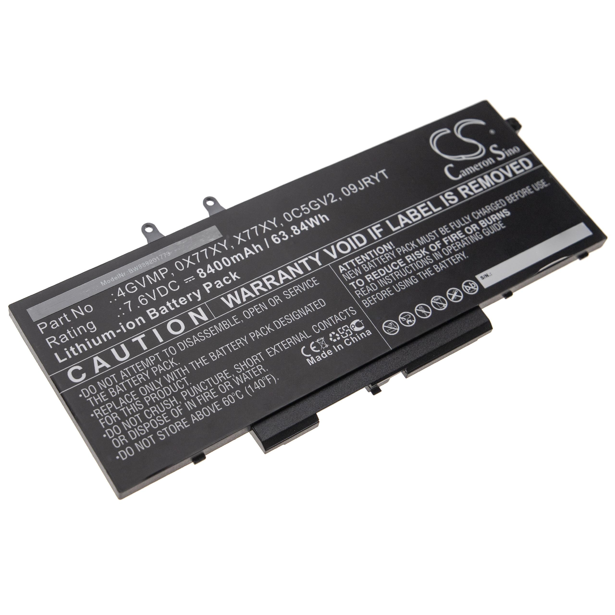 Notebook Battery Replacement for Dell 09JRYT, 0C5GV2, 0X77XY, 4GVMP, X77XY - 8400mAh 7.6V Li-Ion, black