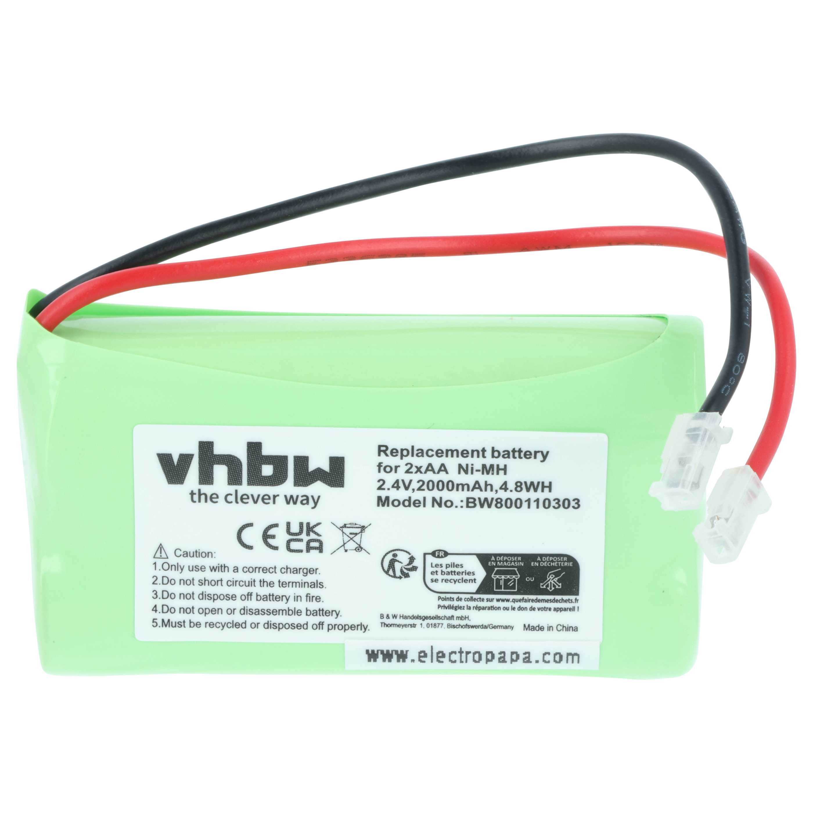 Batterie divers appareils - 2000mAh 2,4V NiMH remplacement pour 2x AA Mignon