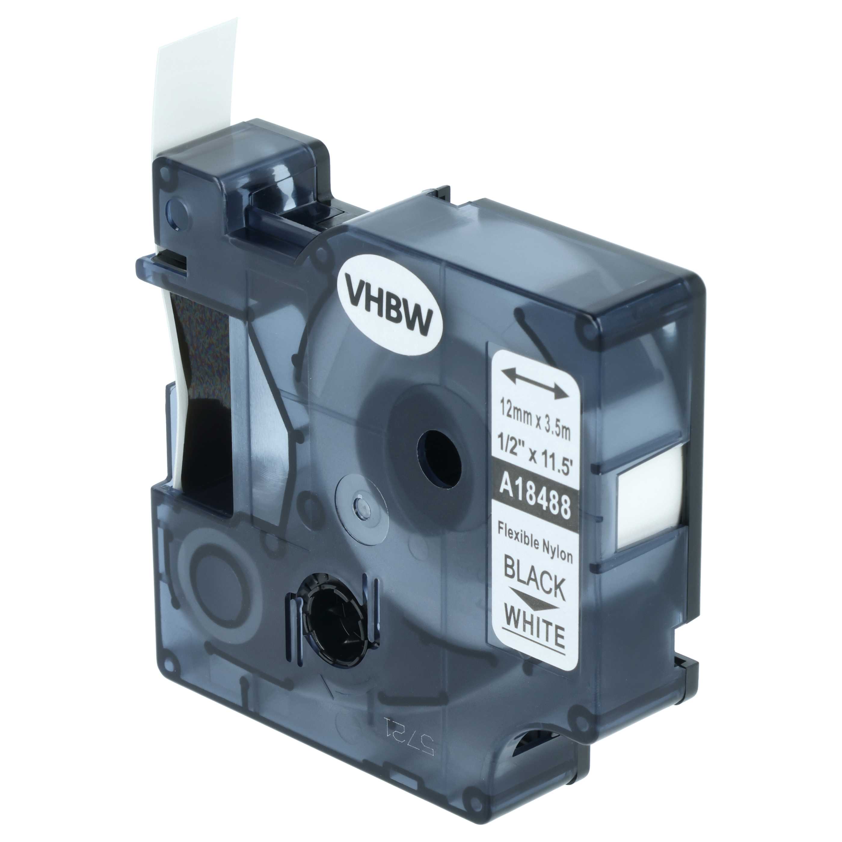 Label Tape replaces Dymo 18488 - 12 mm Black to White, Nylon