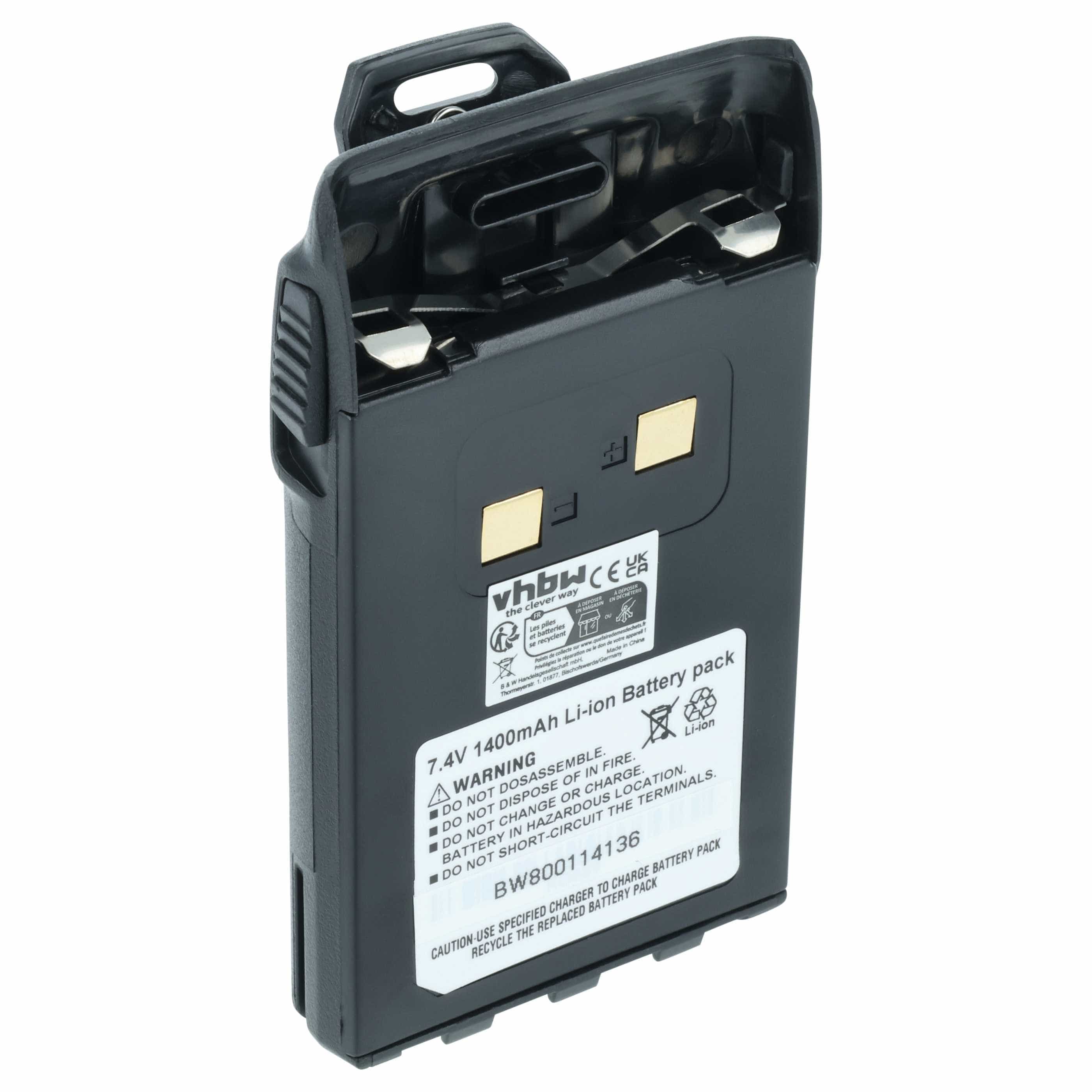 Radio Battery replaces BLO-004, BLO-007, BLO-001 - 1400 mAh 7.4 V Li-Ion + Belt Clip