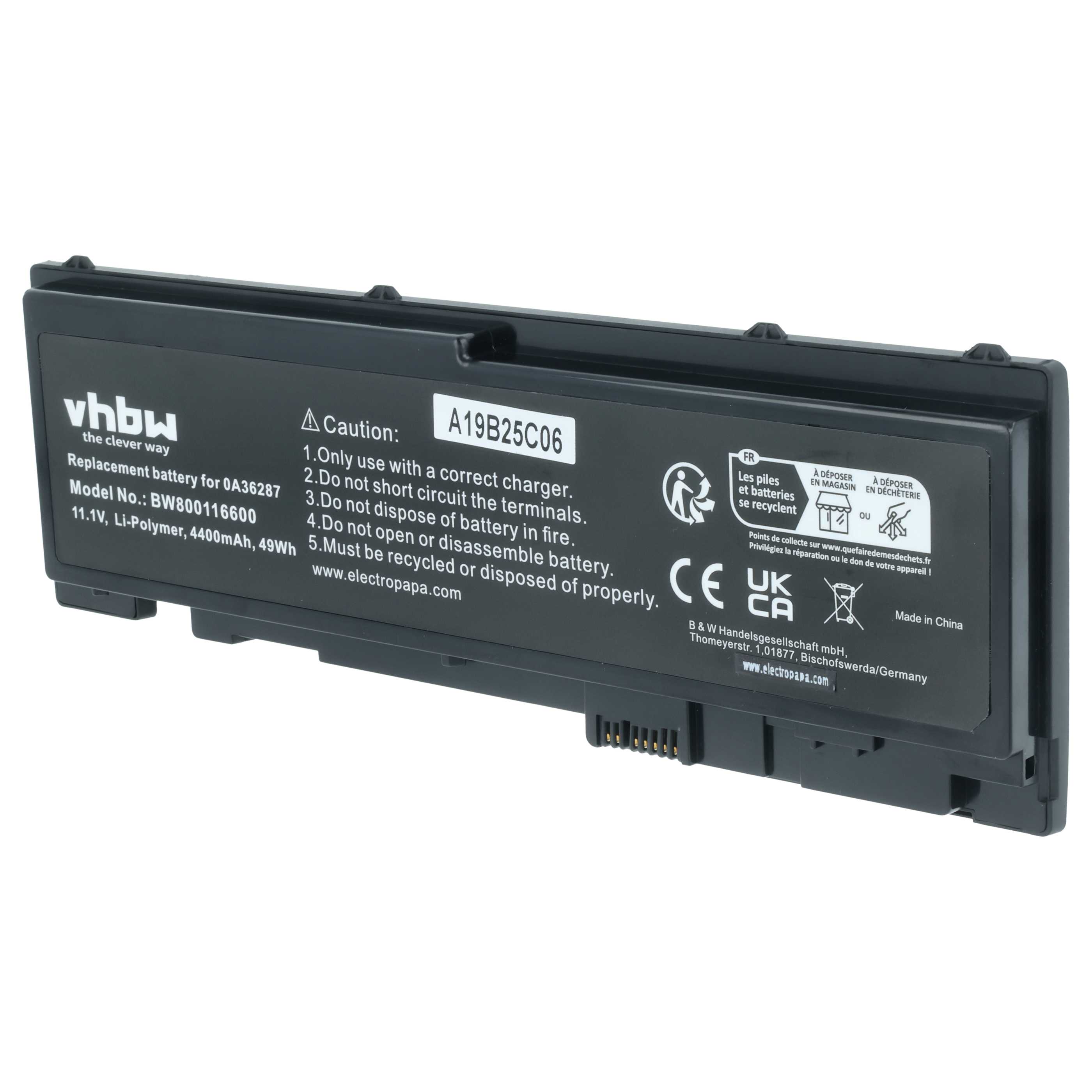 Batteria sostituisce Lenovo 0A36309, 0A36287, 42T4845, 42T4844 per notebook - 4400mAh 11,1V Li-Ion nero