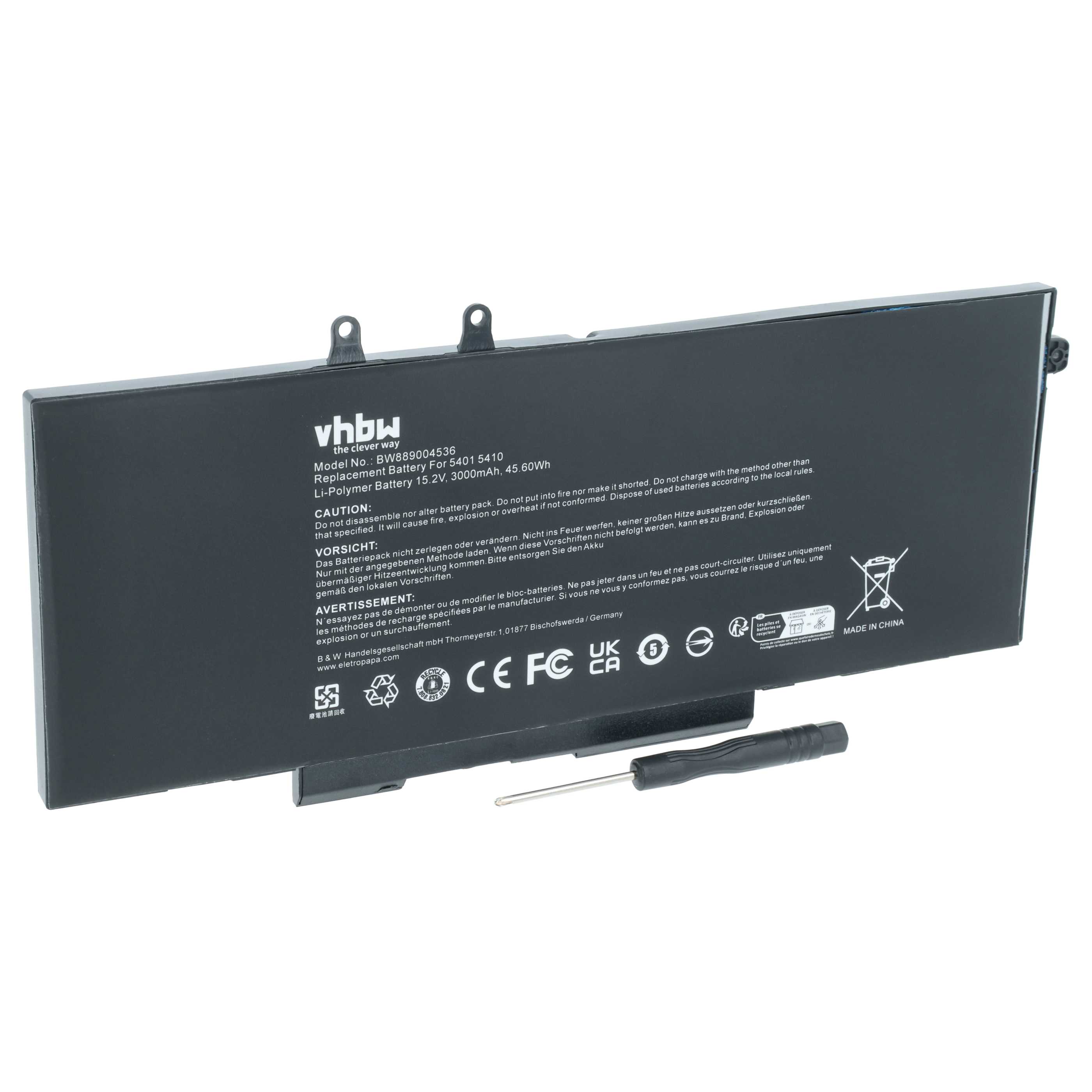 Batteria sostituisce Dell 3PCVM, YPVX3, 3HWPP per notebook - 3000mAh 15,2V Li-Poly nero