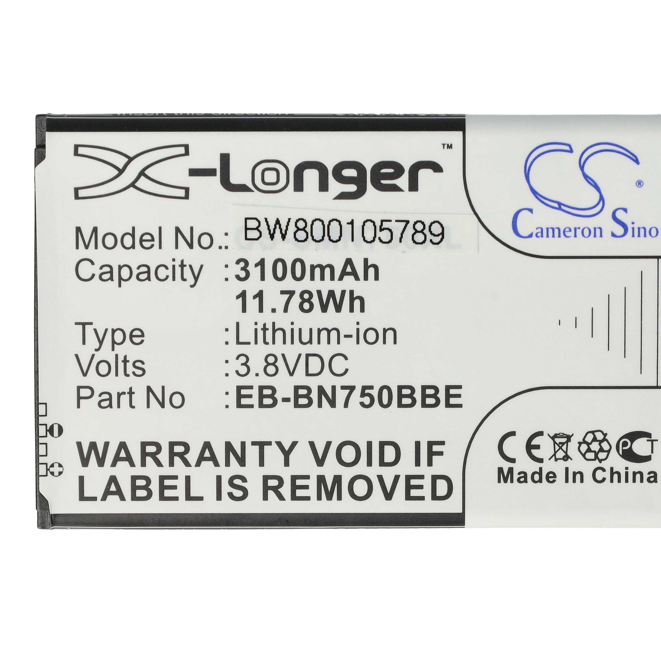 Tablet Battery replaces Samsung EB-BN750BBE, EB-BN750BBC - 3100 mAh 3.8 V Li-Ion