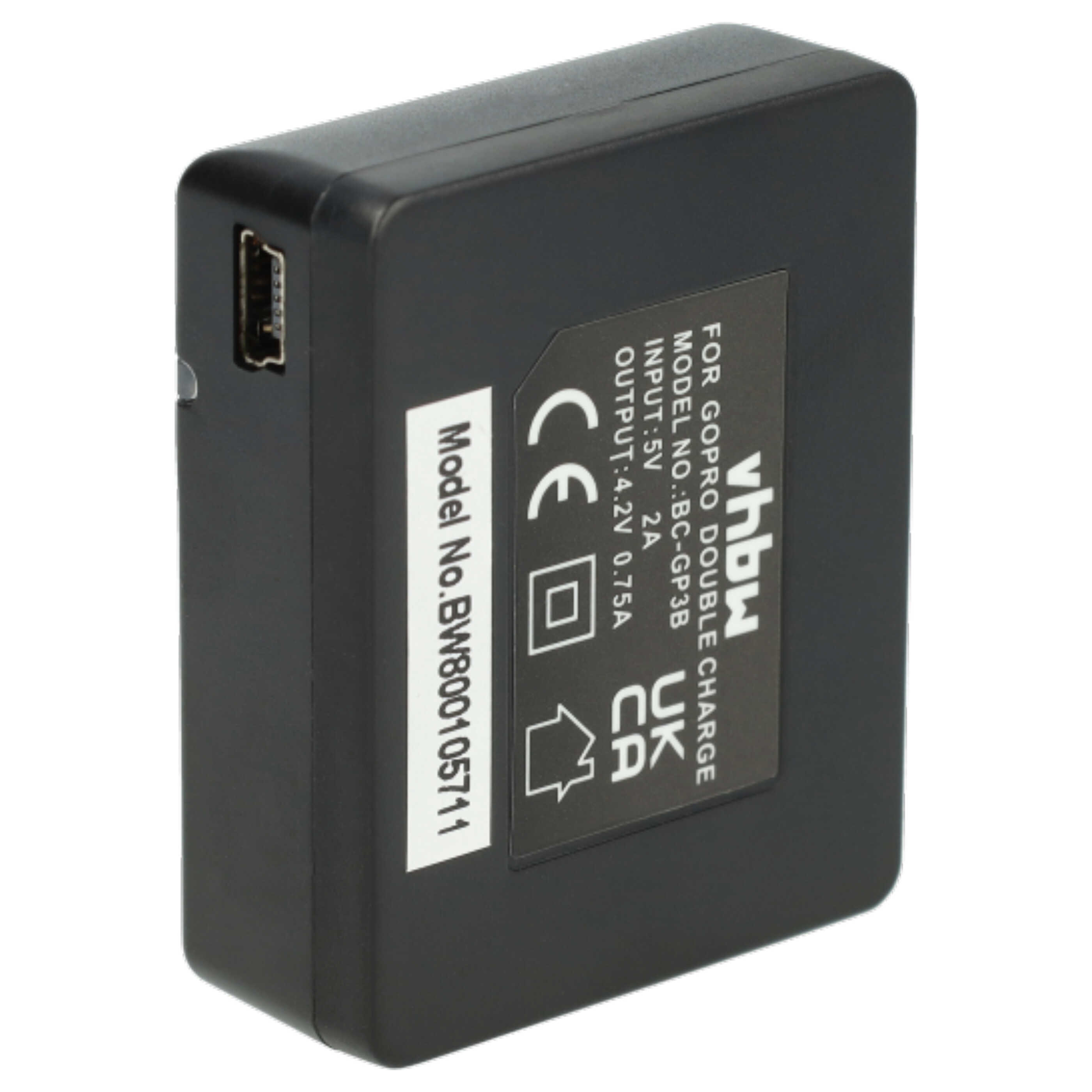 vhbw Set de accesorios de carga compatible con GoPro / Hero 3 cámara de acción - 2x batería + cargador dual