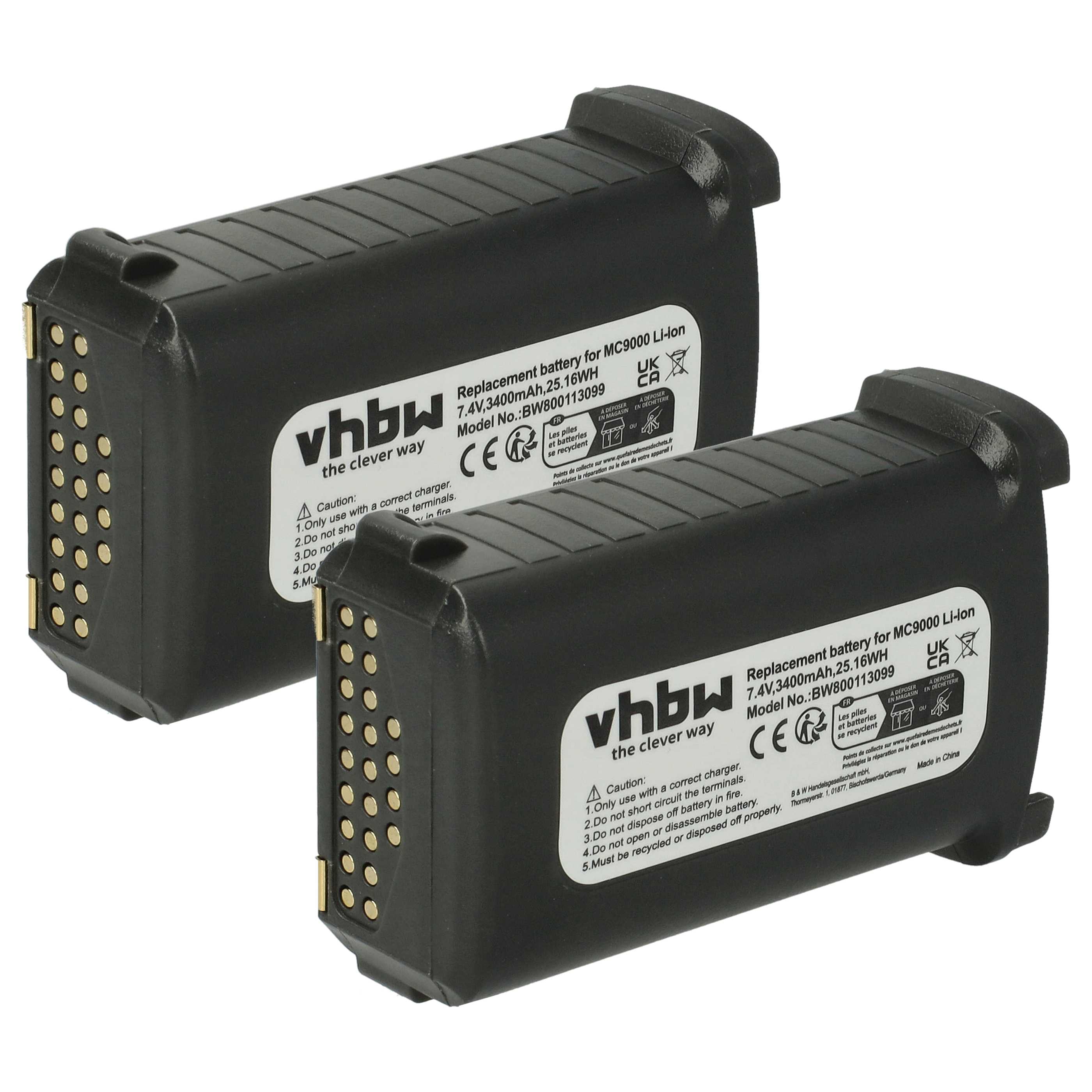 Handheld Computer 2x Battery replaces Symbol 21-65587-02, 21-61261-01, 21-65587-01 - 3400mAh, 7.4V