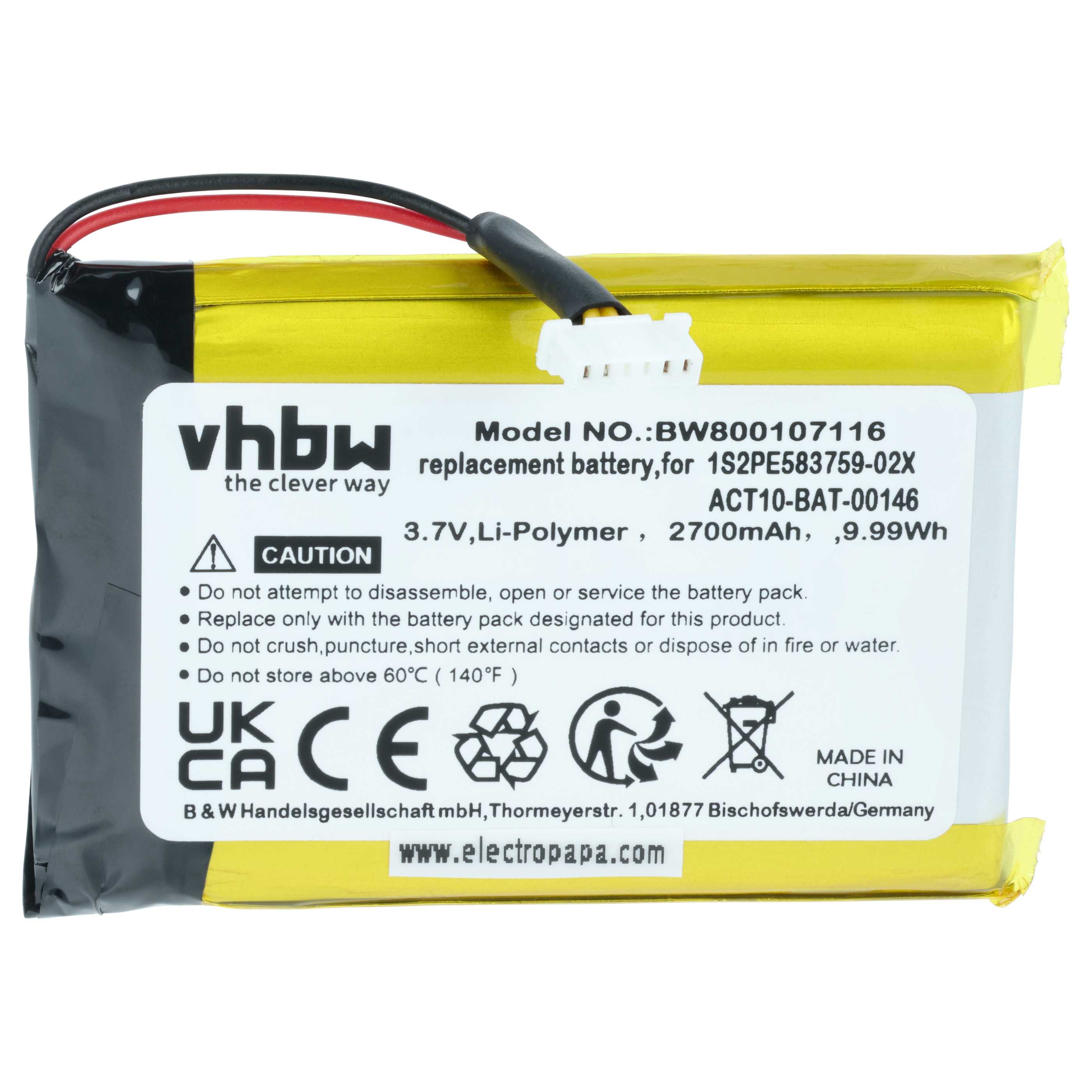 Akumulator do nawigacji GPS zamiennik Satmap 1S2PE583759-02X, ACT10-BAT-00146 - 2700 mAh 3,7 V LiPo