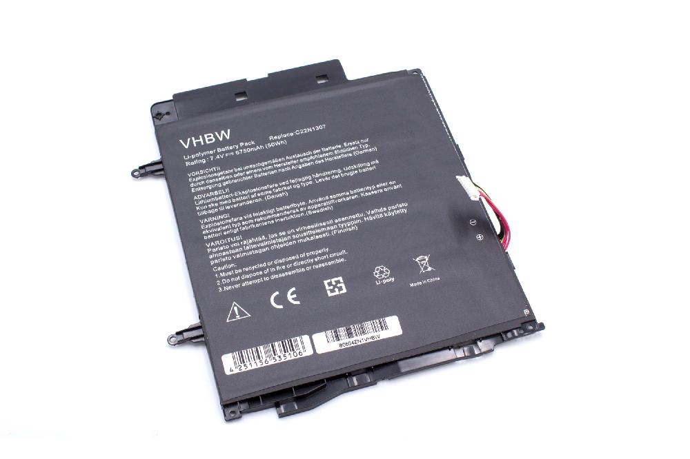 Batterie remplace Asus C22N1307, 0B200-00570000 pour ordinateur portable - 6750mAh 7,4V Li-polymère, noir