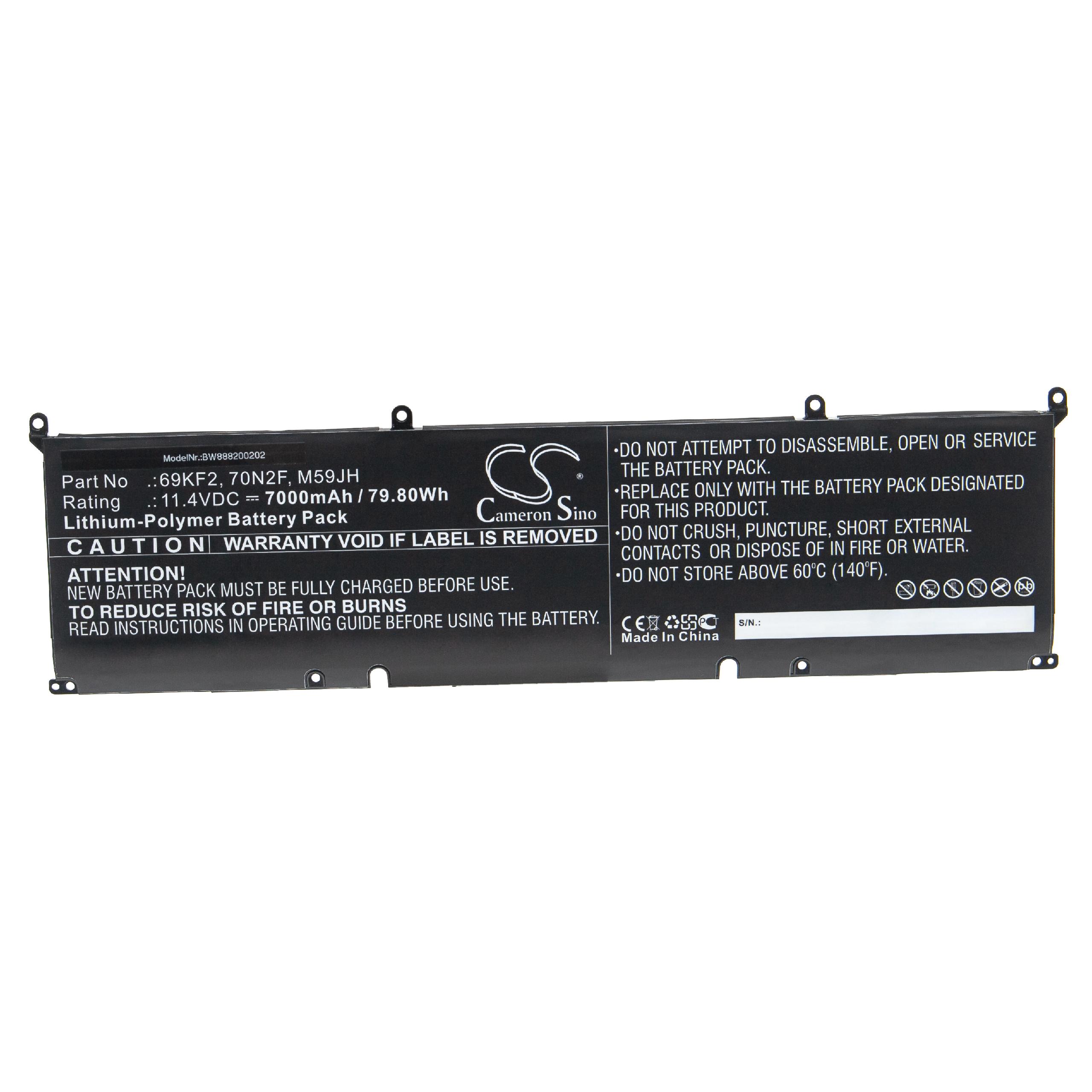 Notebook Battery Replacement for Dell 70N2F, M59JH, 69KF2 - 7000mAh 11.4V Li-polymer