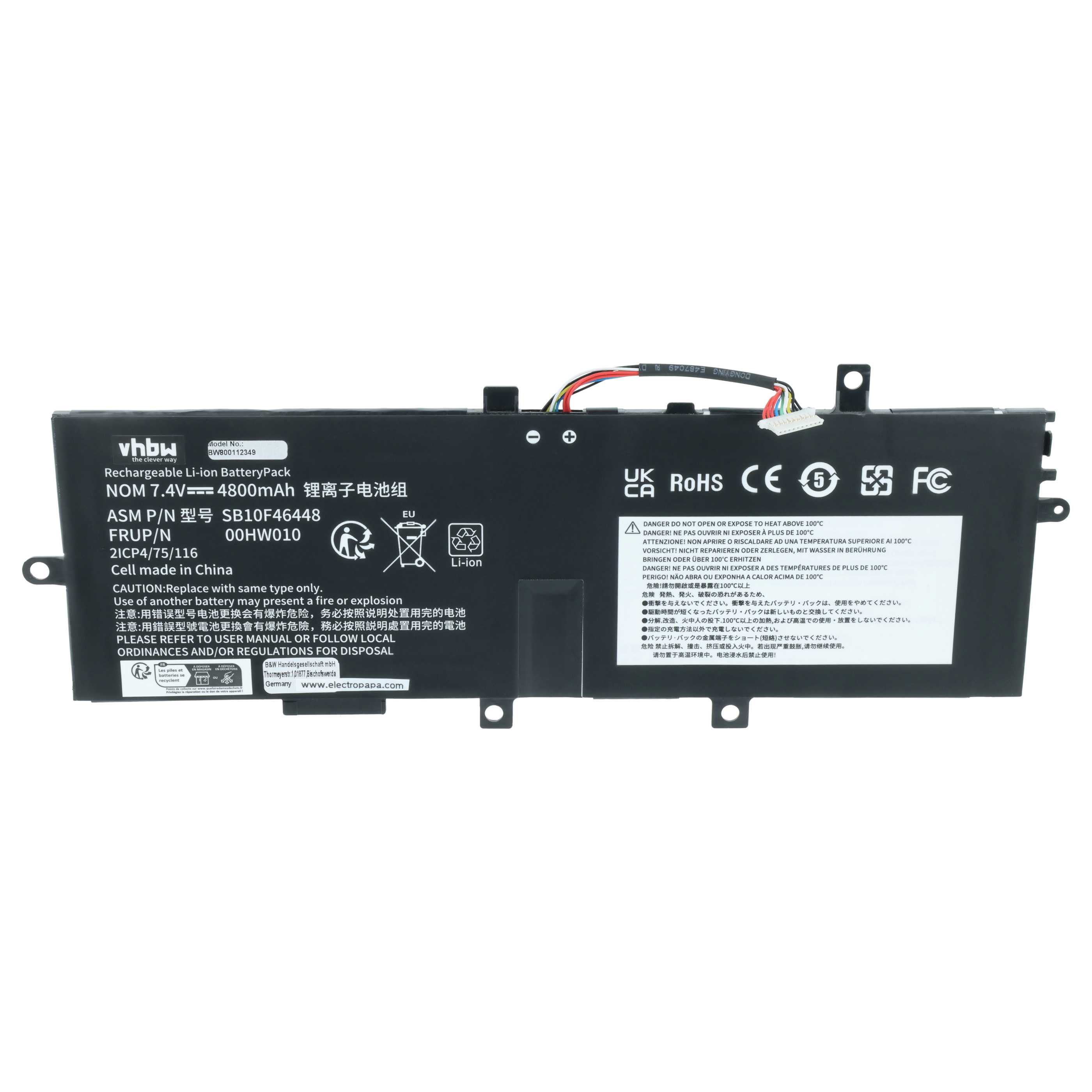 Akumulator do laptopa zamiennik Lenovo 00HW011, 00HW010, 00HW005, 00HW004 - 4800 mAh 7,4 V LiPo, czarny