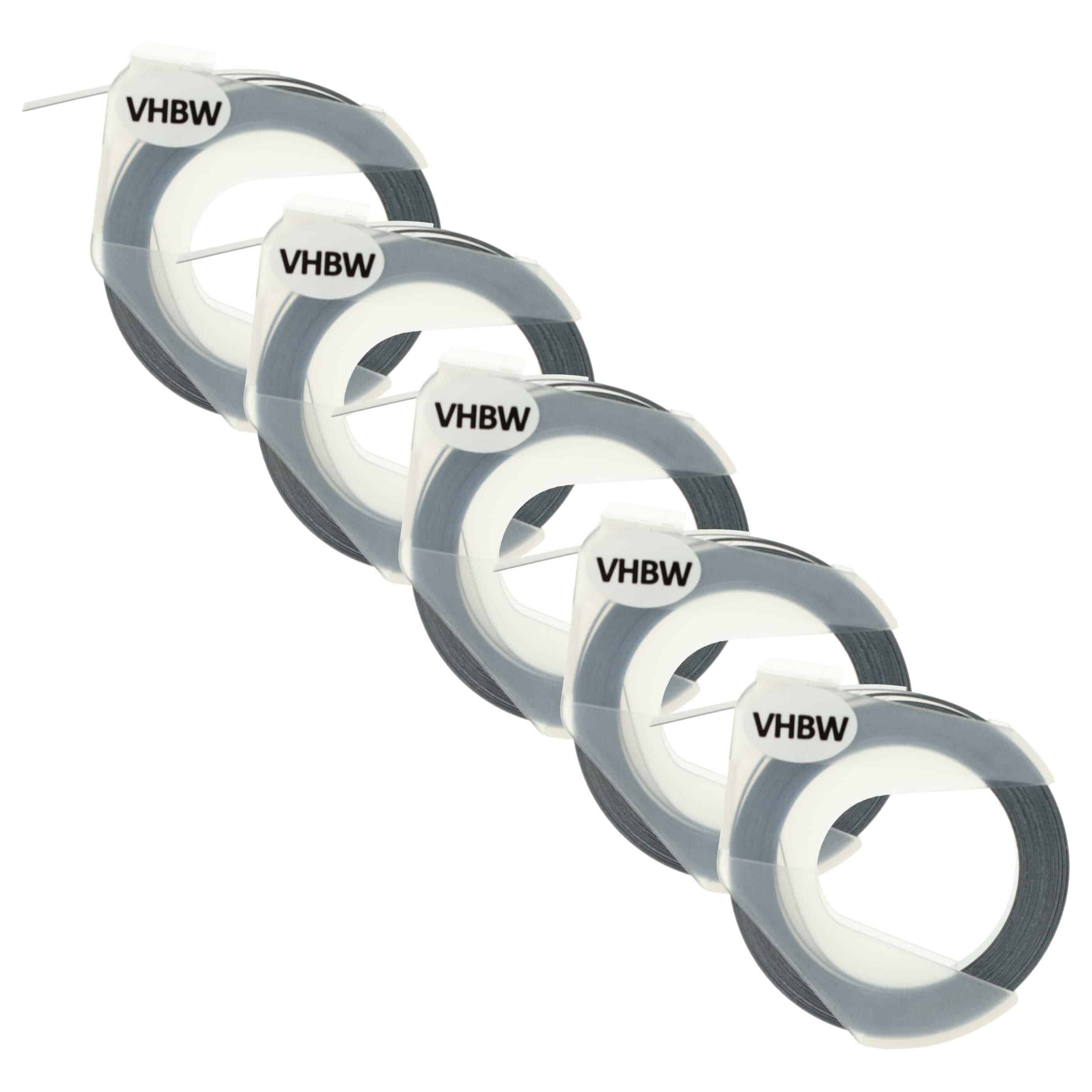 5x 3D Embossing Label Tape replaces Dymo 520109, 0898130, S0898130 - 9 mm White to Black