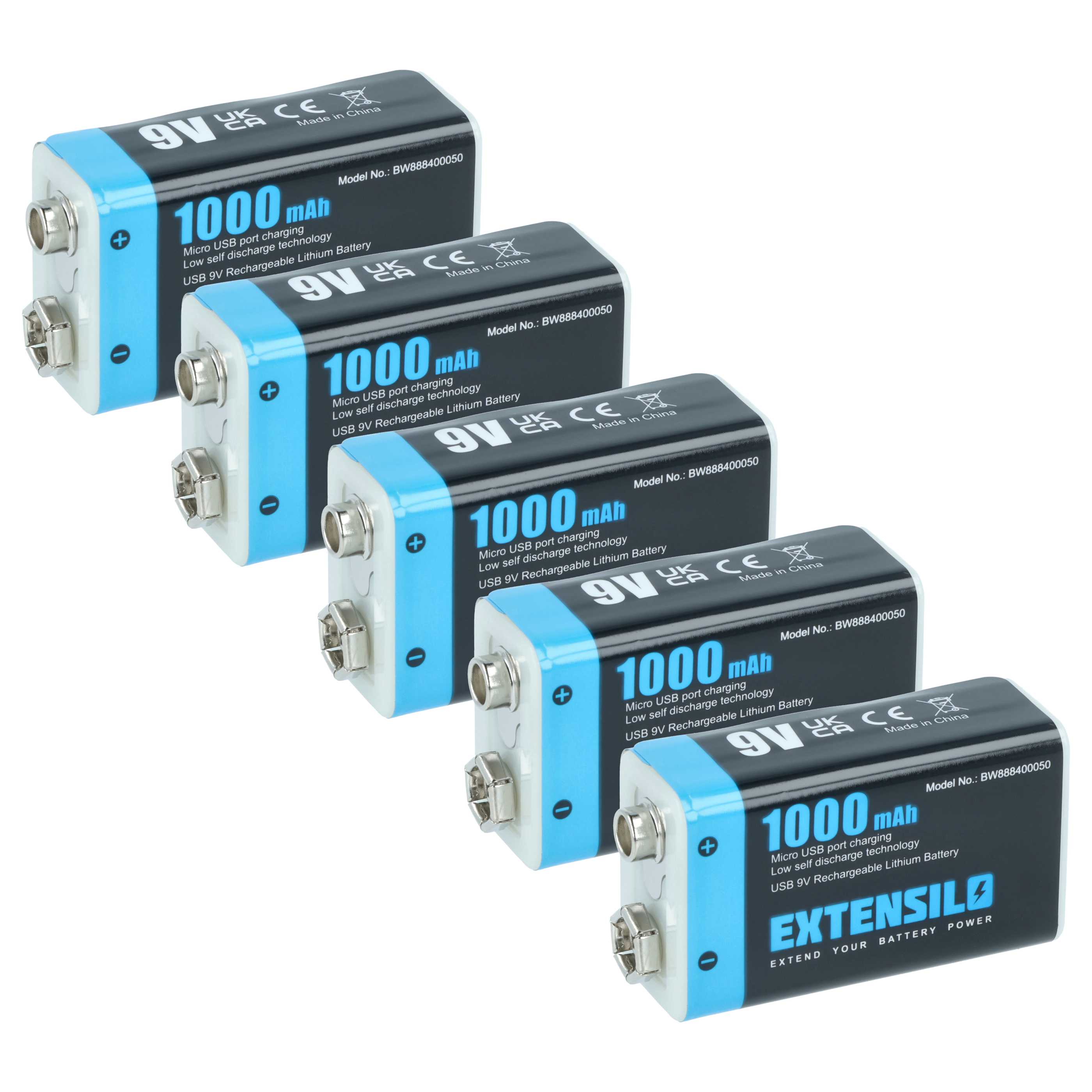 9V Block Battery replaces Daitem BATV13 Alarm Systems & Various Devices - 1 Ah 9 V Li-Ion + Micro USB Port