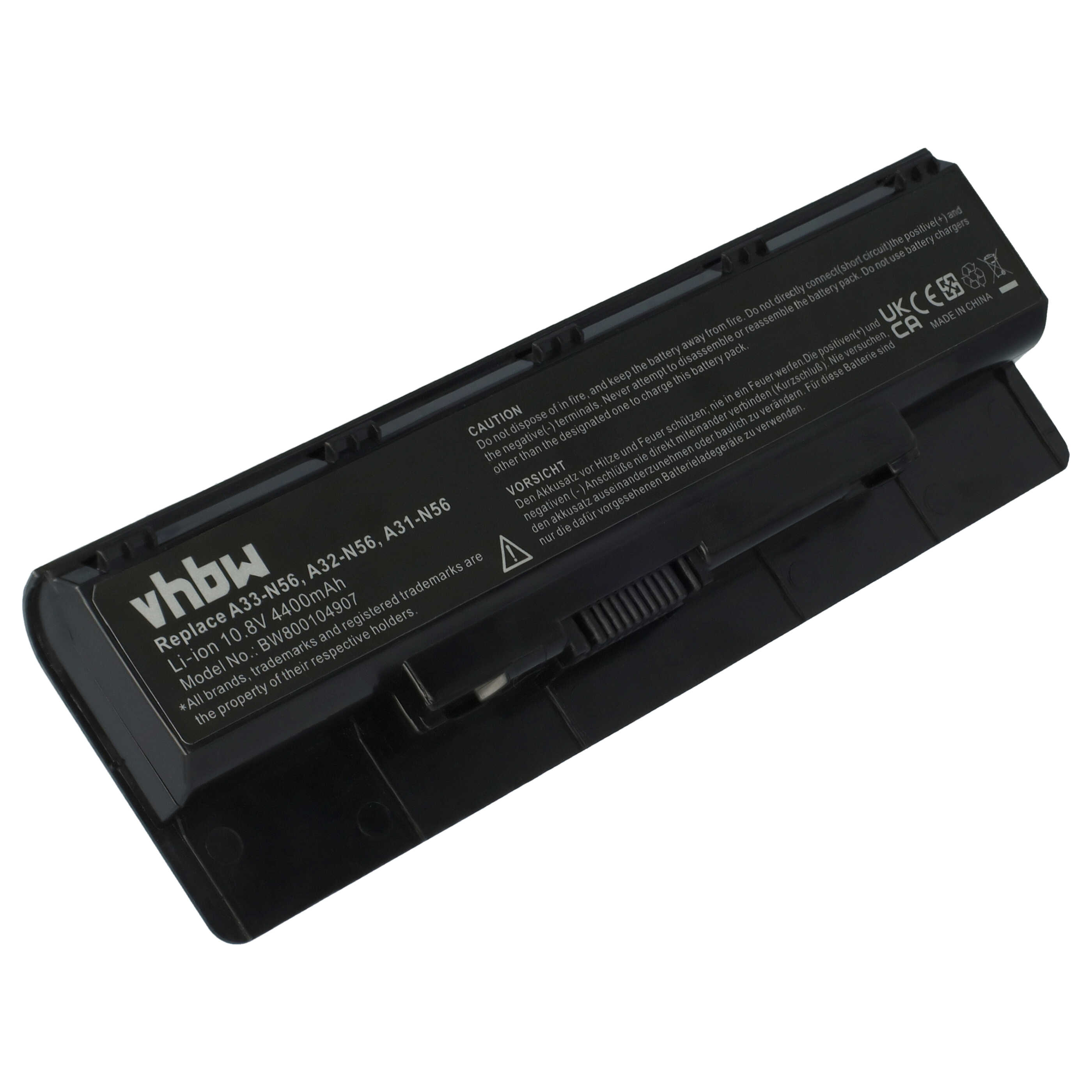 Batterie remplace Asus A32-N56, A31-N56, A33-N56 pour ordinateur portable - 4400mAh 10,8V Li-ion, noir