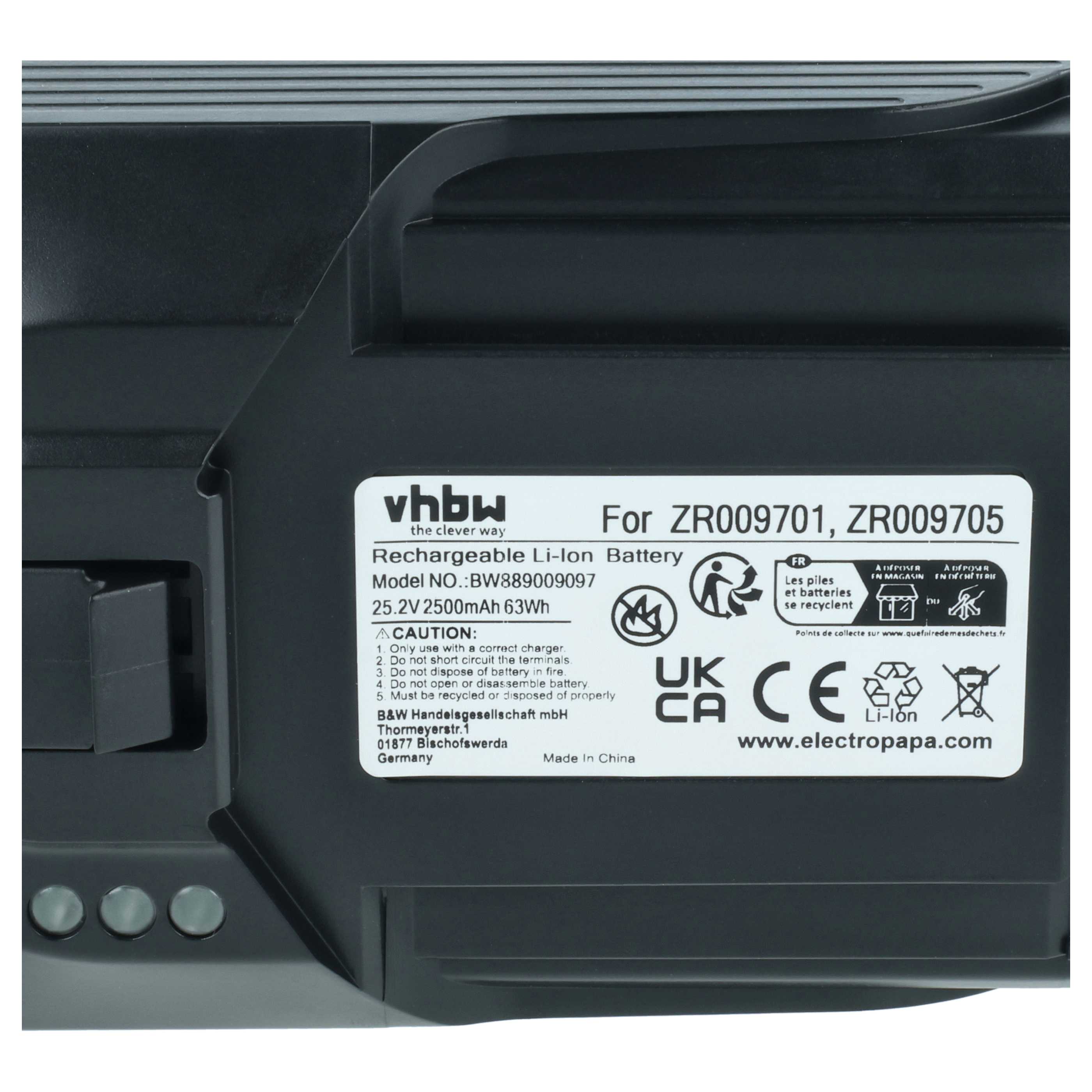 Battery replaces Rowenta ZR009705, ZR009701 for Rowenta 2500mAh, 25.2V, Li-Ion