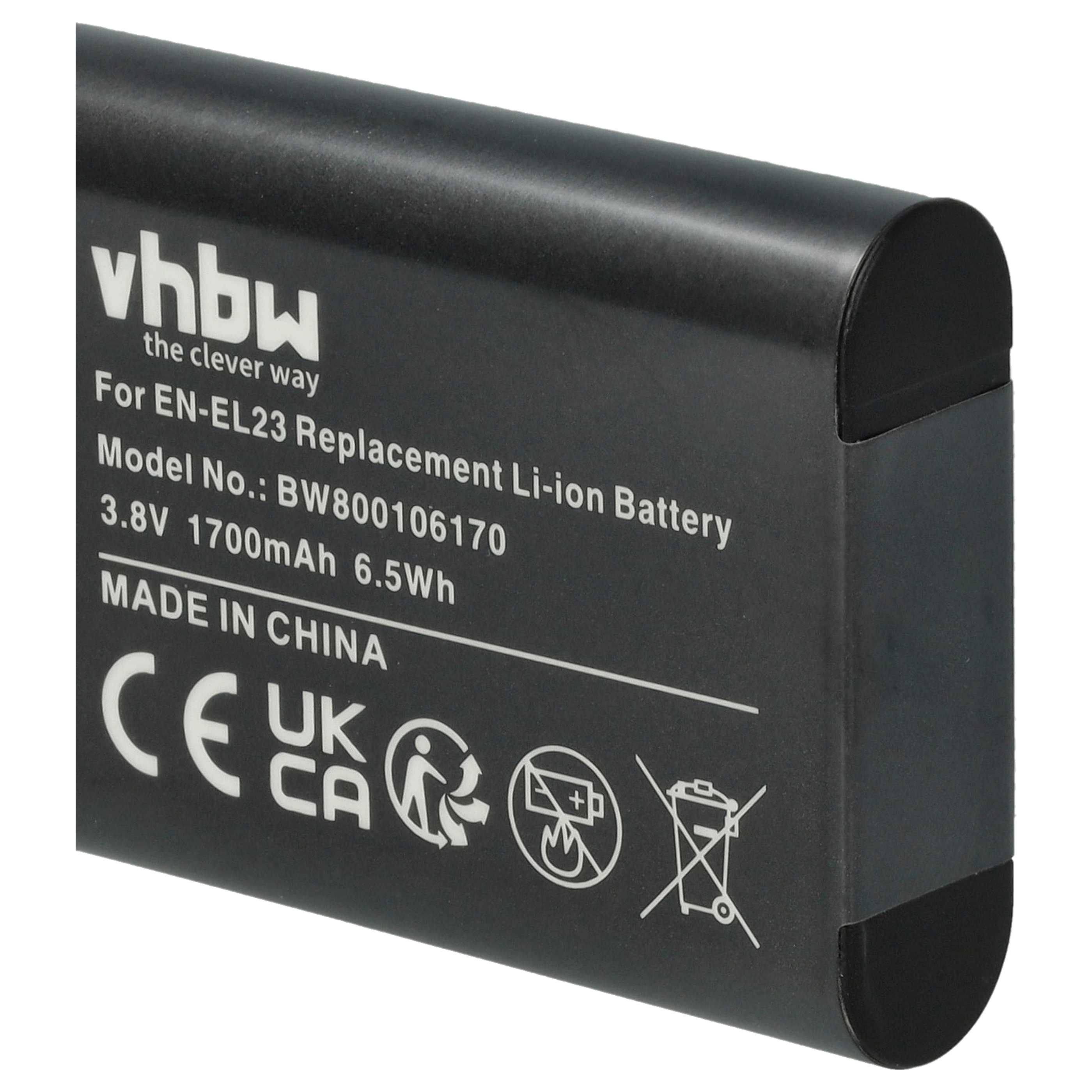Batteria sostituisce Nikon EN-EL23 per fotocamera - 1700mAh 3,8V Li-Ion