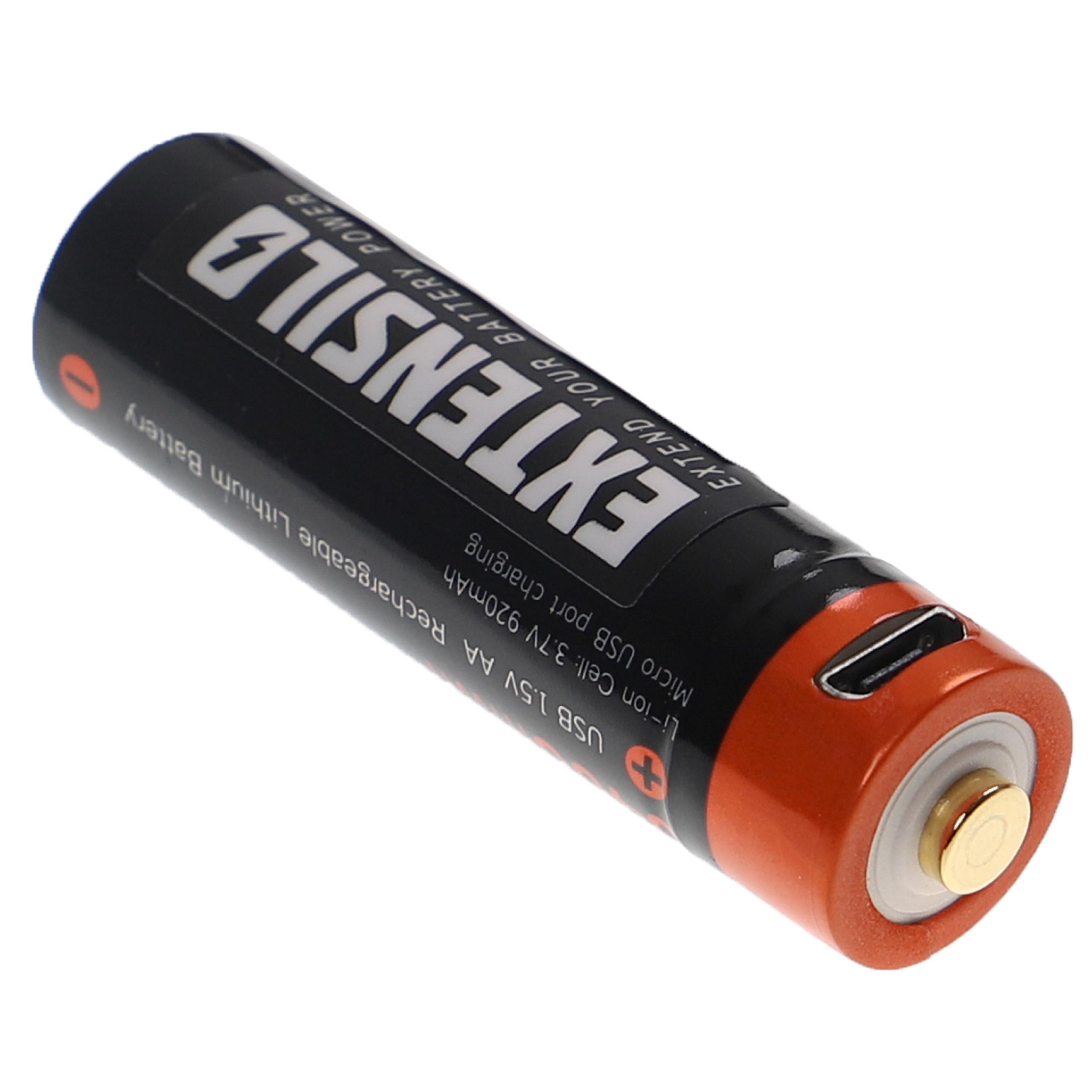 EXTENSILO Pile rechargeable AA mignon (AA) - Avec prise micro-USB, 920 mAh, 1,5 V, Li-ion