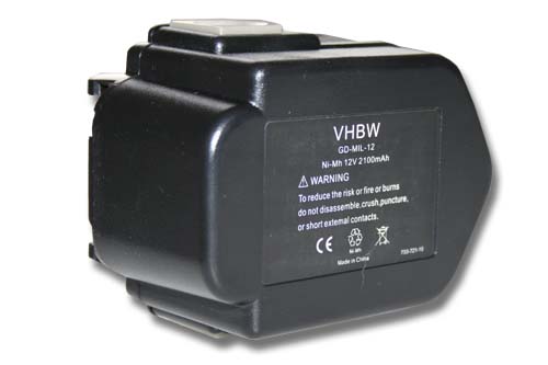 Batterie remplace AEG 48-11-1900 pour outil électrique - 2100 mAh, 12 V, NiMH