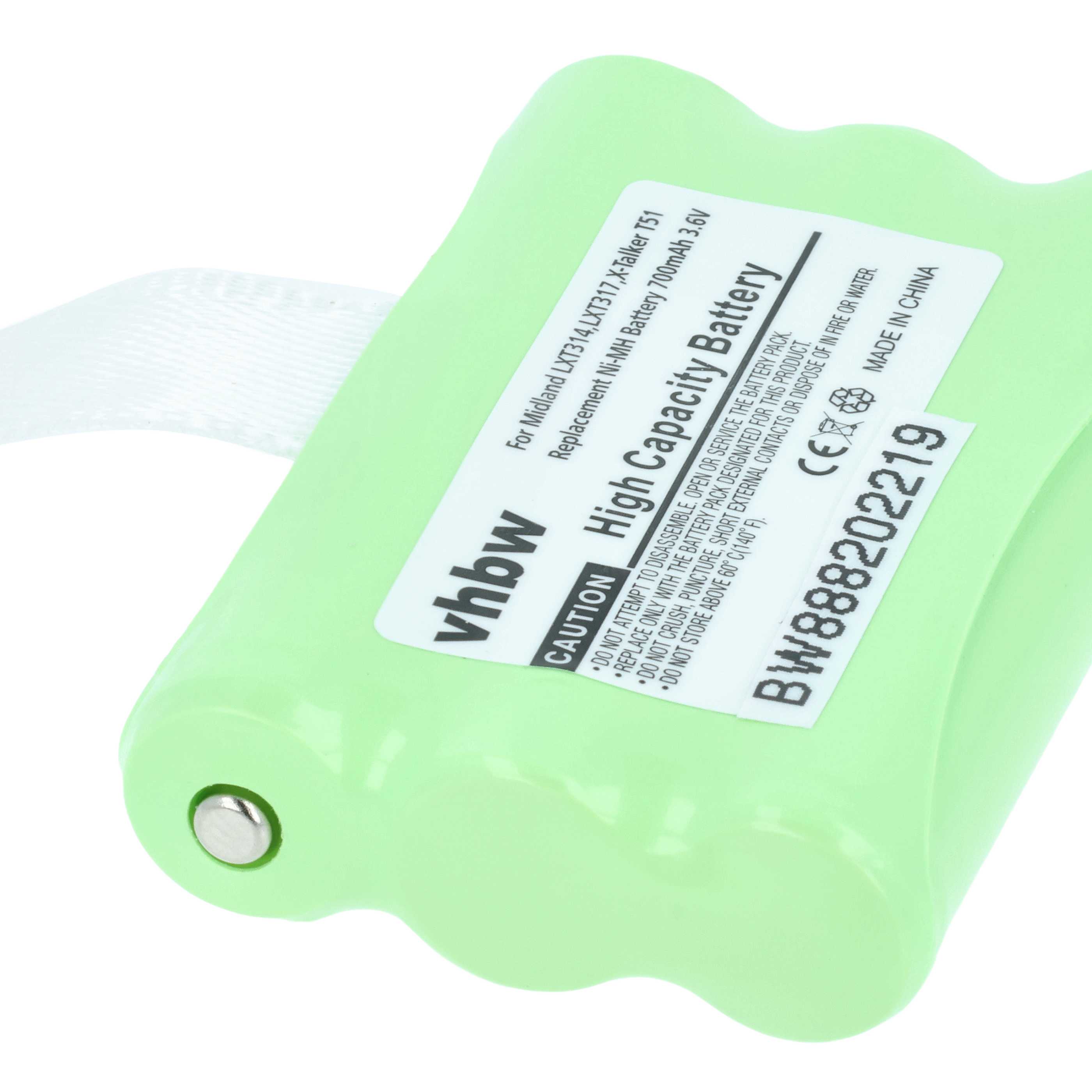 Radio 5x Battery replaces Midland AVP14, BATT3R - 700 mAh 3.6 V NiMH