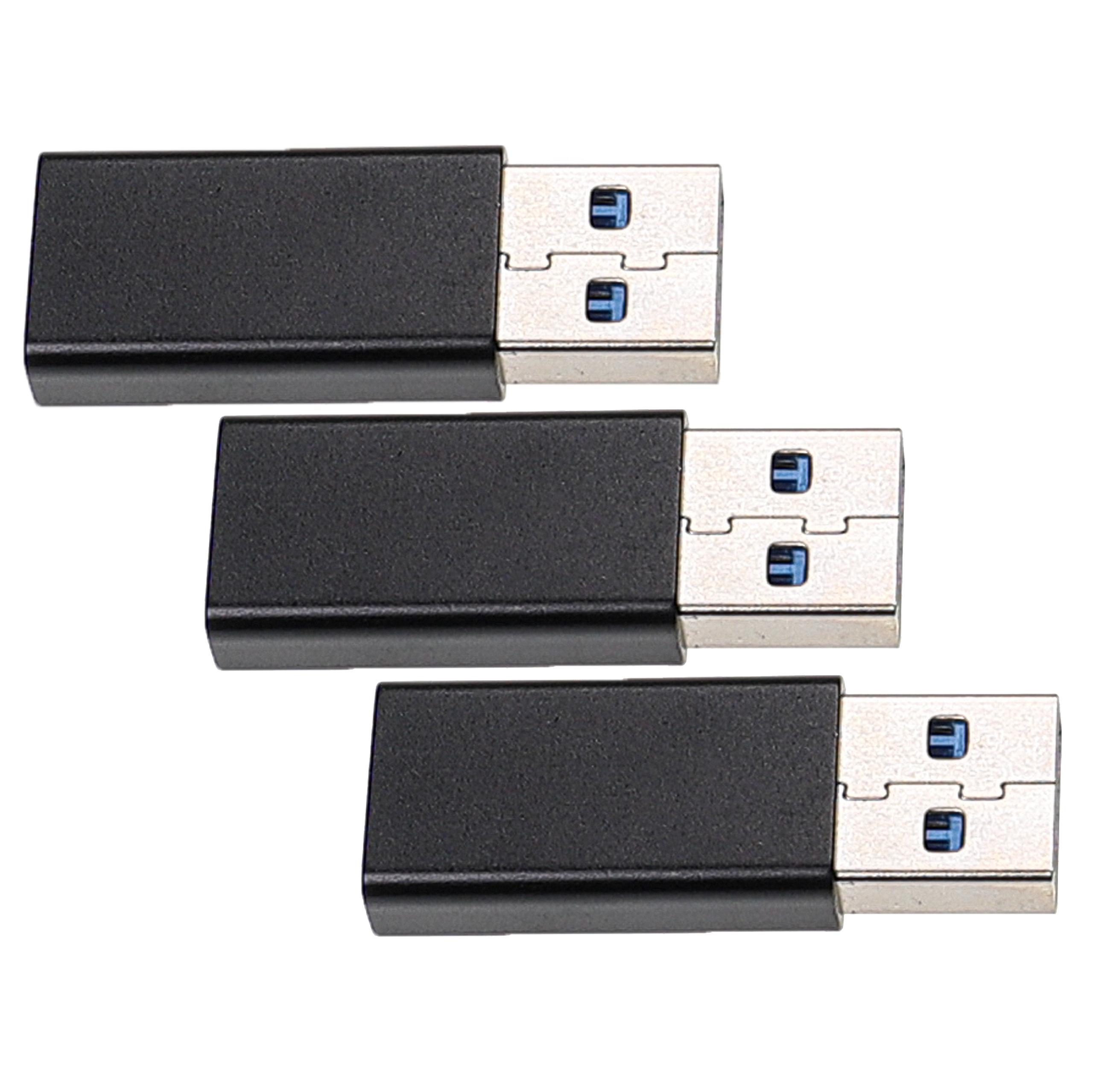 vhbw 3x Adaptateurs USB type C (f) vers USB 3.0 (m) compatible avec smartphone, ordinateur portable - noir