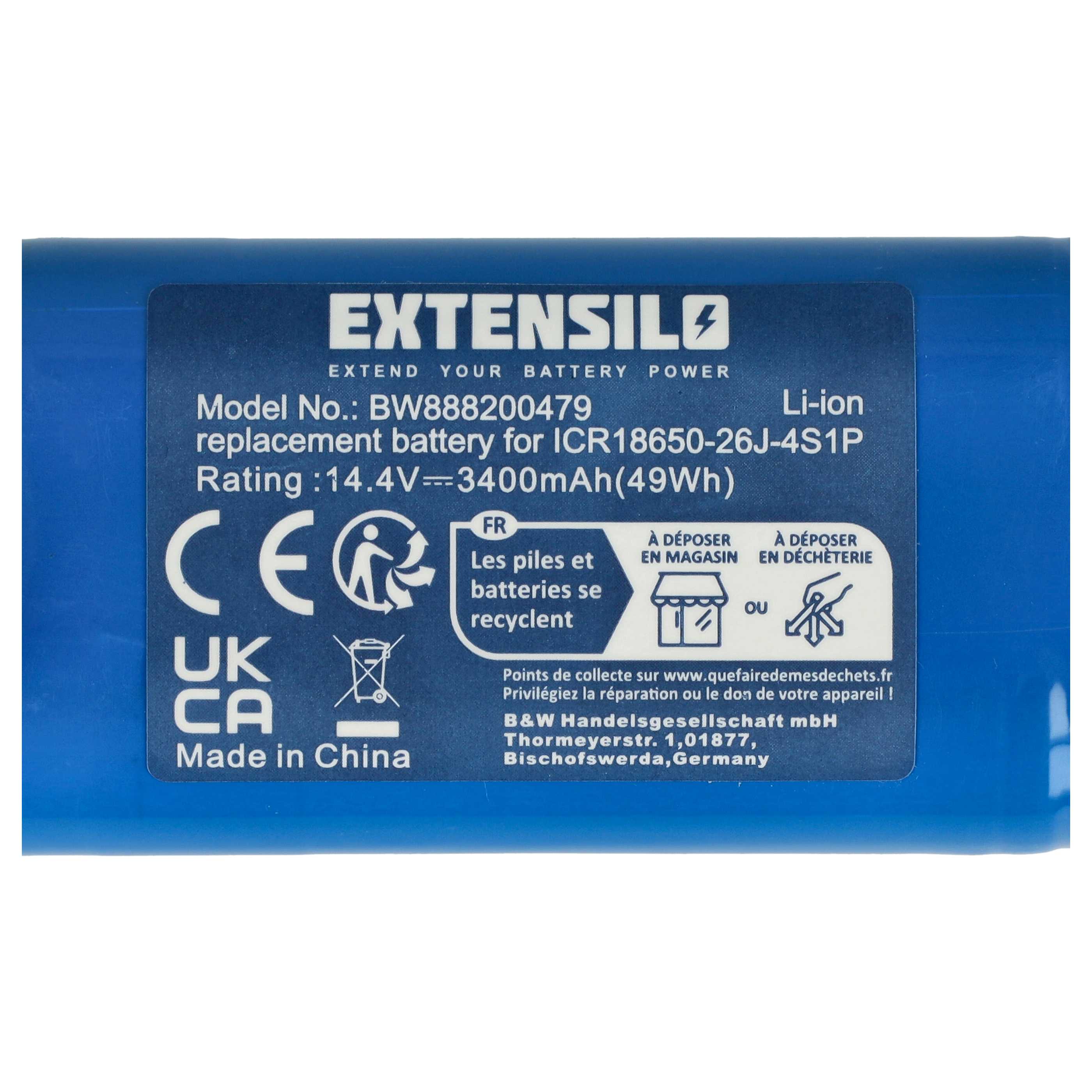 Battery replaces Cecotec CONG1002 for Eufy etc. 3400mAh, 14.4V, Li-Ion